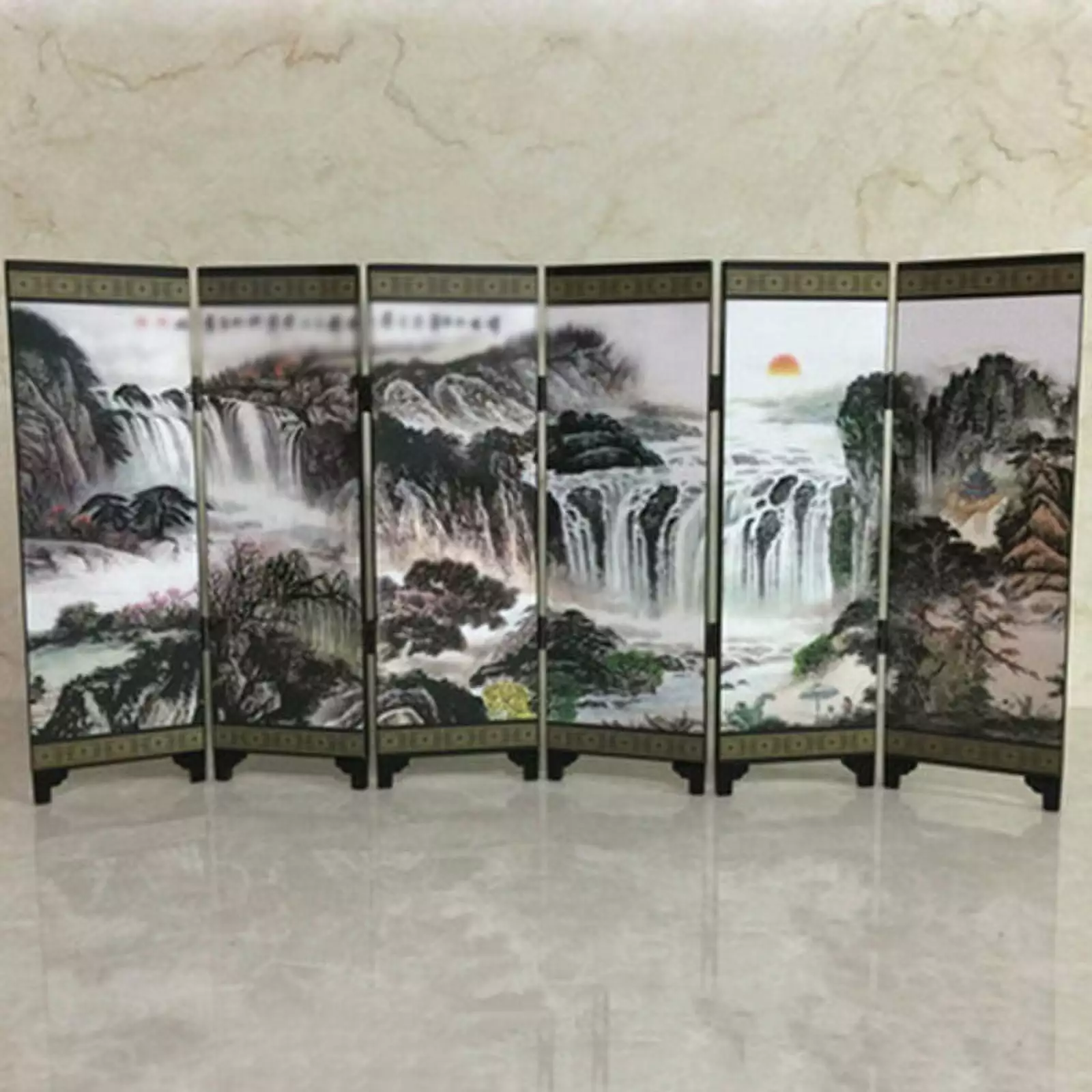 6 Panel Folding Privacy Screens 9 inch Tall Wall Divider Wooden Frame Freestanding Room Divider KDJ
