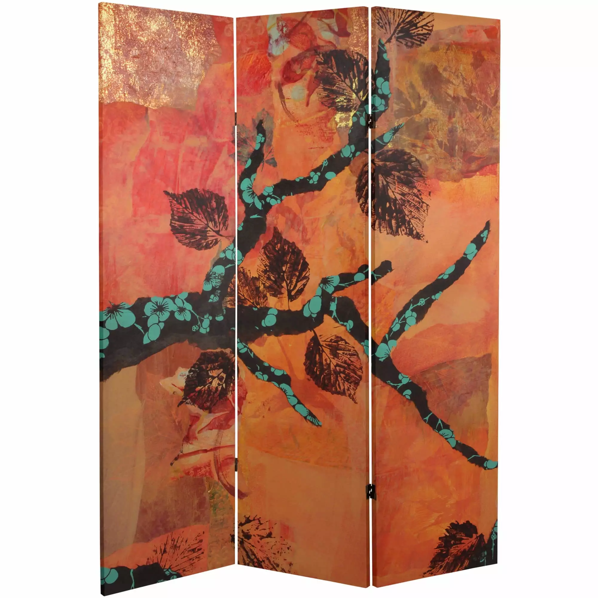 Oriental Furniture 5 ft Tall Rich Autumn Canvas Room Divider 3 Panel Freestanding Decorative Screen