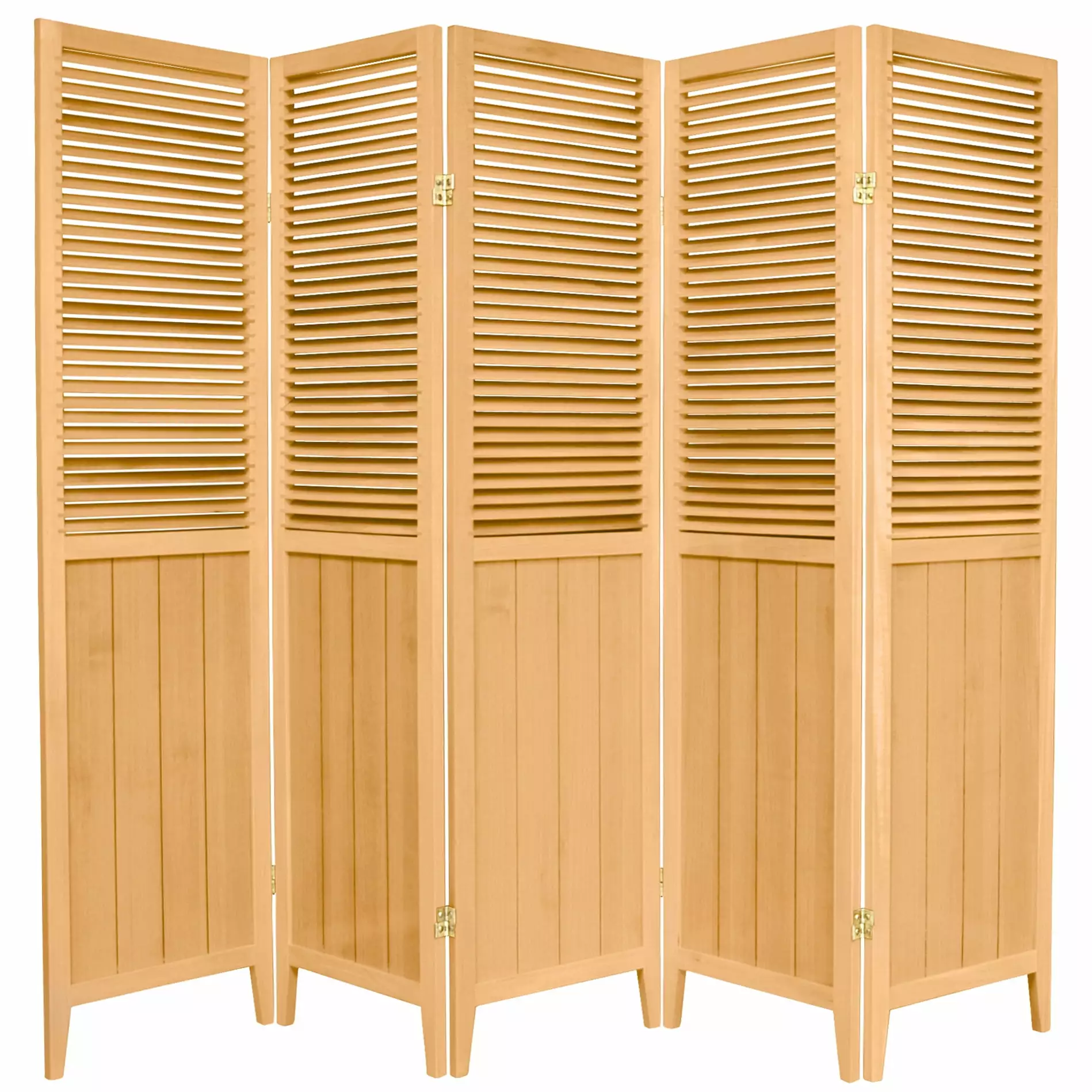 6 ft. Tall Beadboard Divider - Natural - 5 Panel Freestanding Room Partition Oriental Furniture