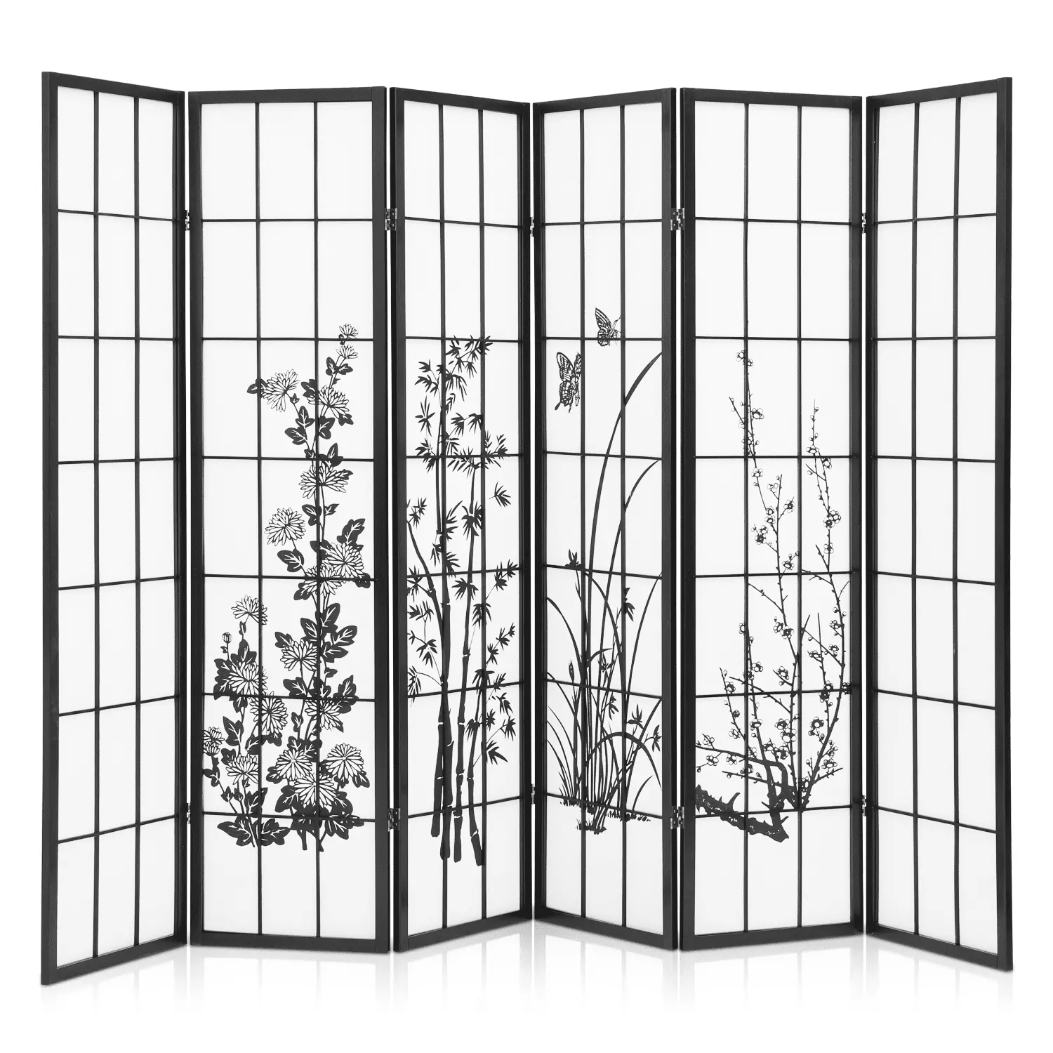 Magshion 5.8 ft Tall 6 Panel Wood Freestanding Privacy Screen Bedroom Black