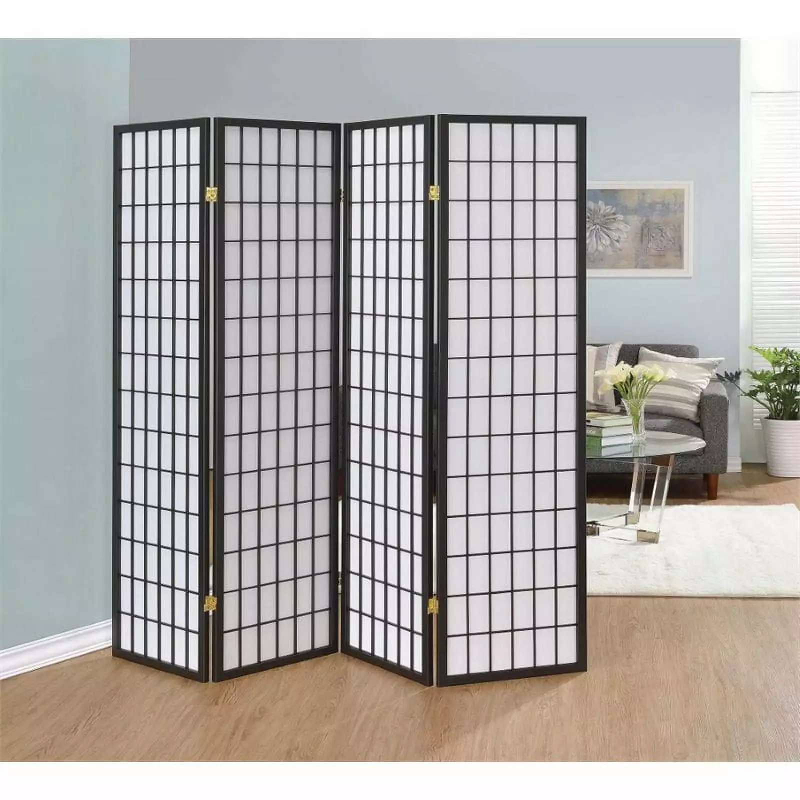 Stonecroft Hillman 4 Panel Folding Room Divider Dark Gray Stonecroft Furniture