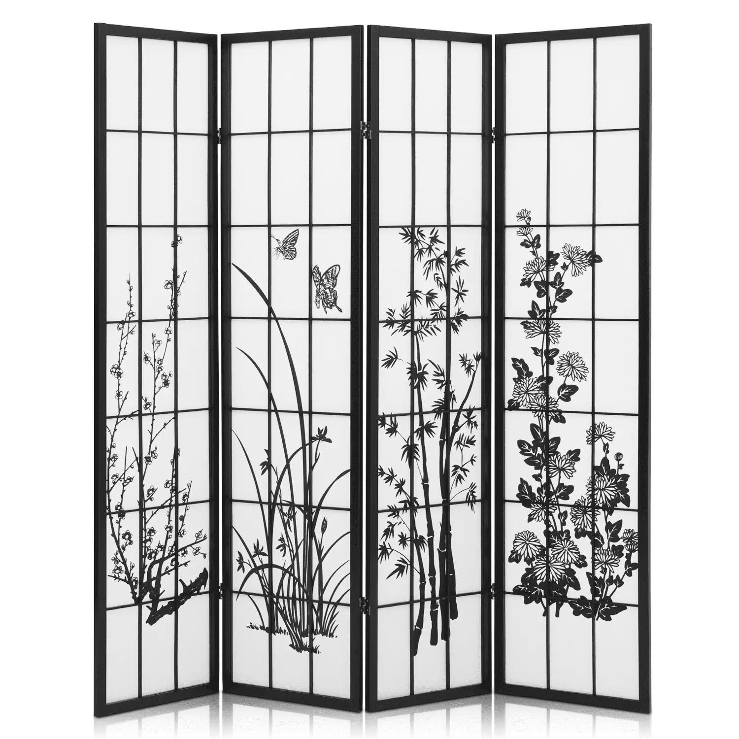 MoNiBloom 4 Panel Wood Folding Room Divider - 5.8 ft Freestanding Privacy Screen Home Bedroom
