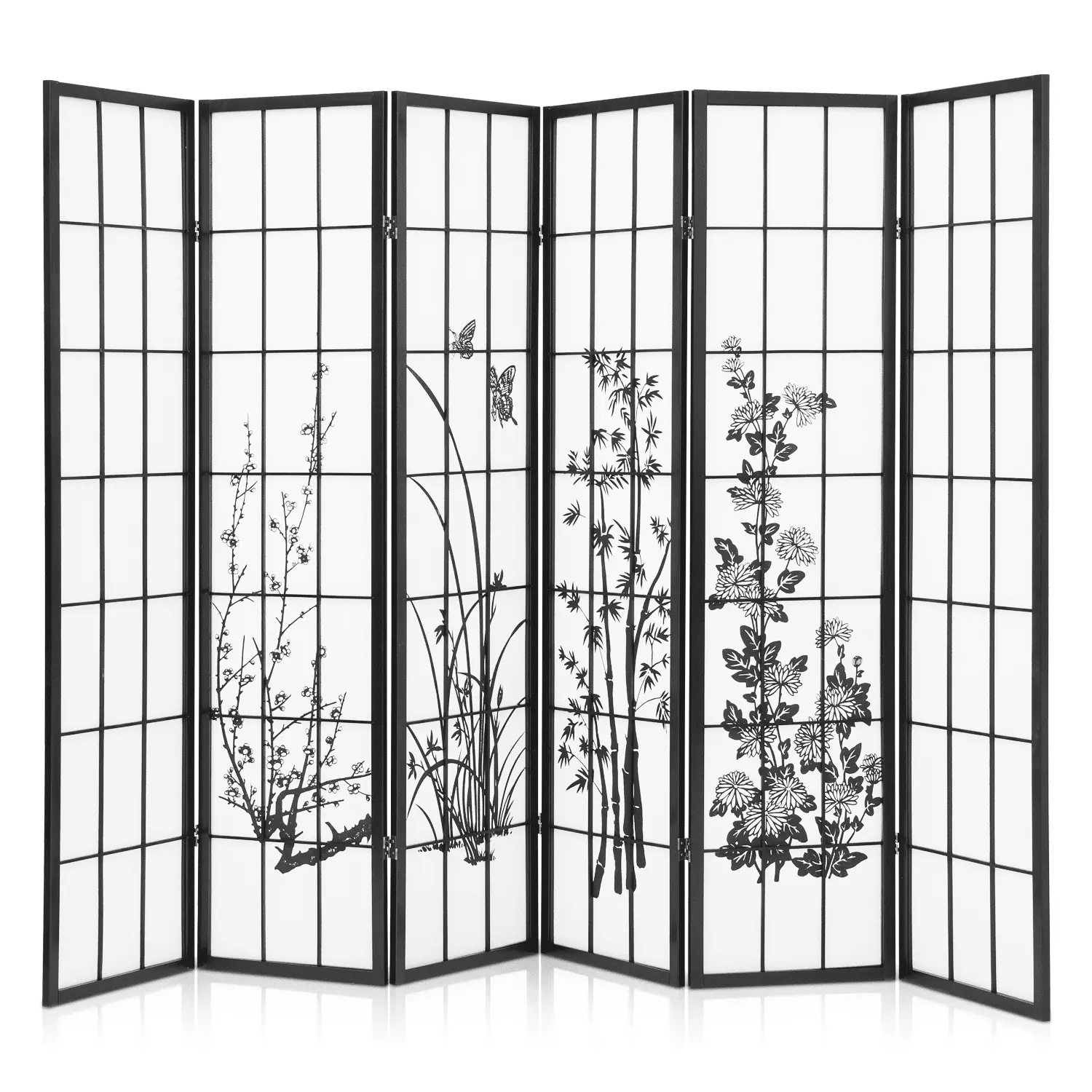 MoNiBloom 5.8 ft Tall Partition Wall Folding Room Divider - 6 Panel Wood Privacy Screen Bedroom
