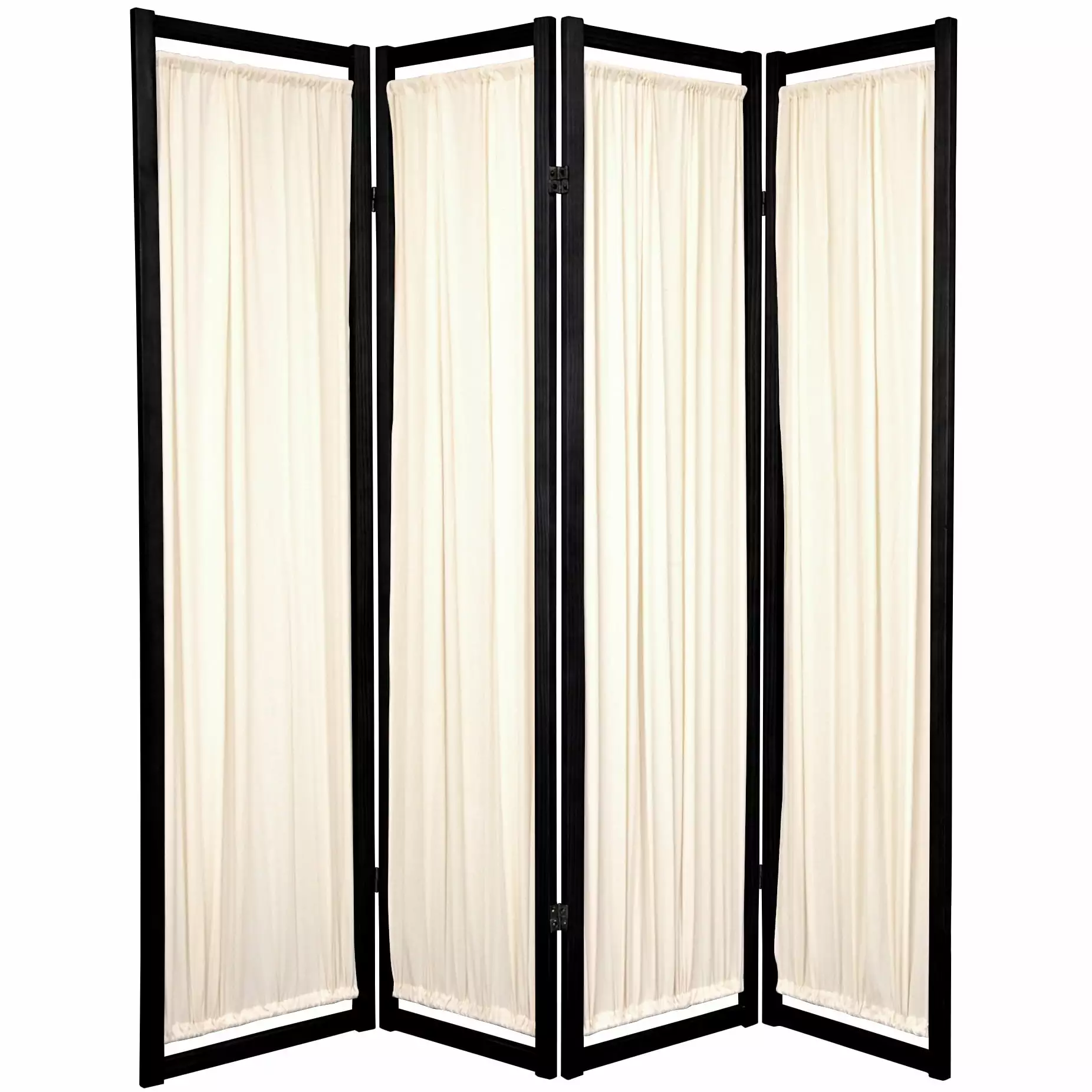 6 ft. Tall Helsinki Wood Frame Cotton Panel Floor Screen - 4 Panel - Black Modern Room Divider Oriental Furniture