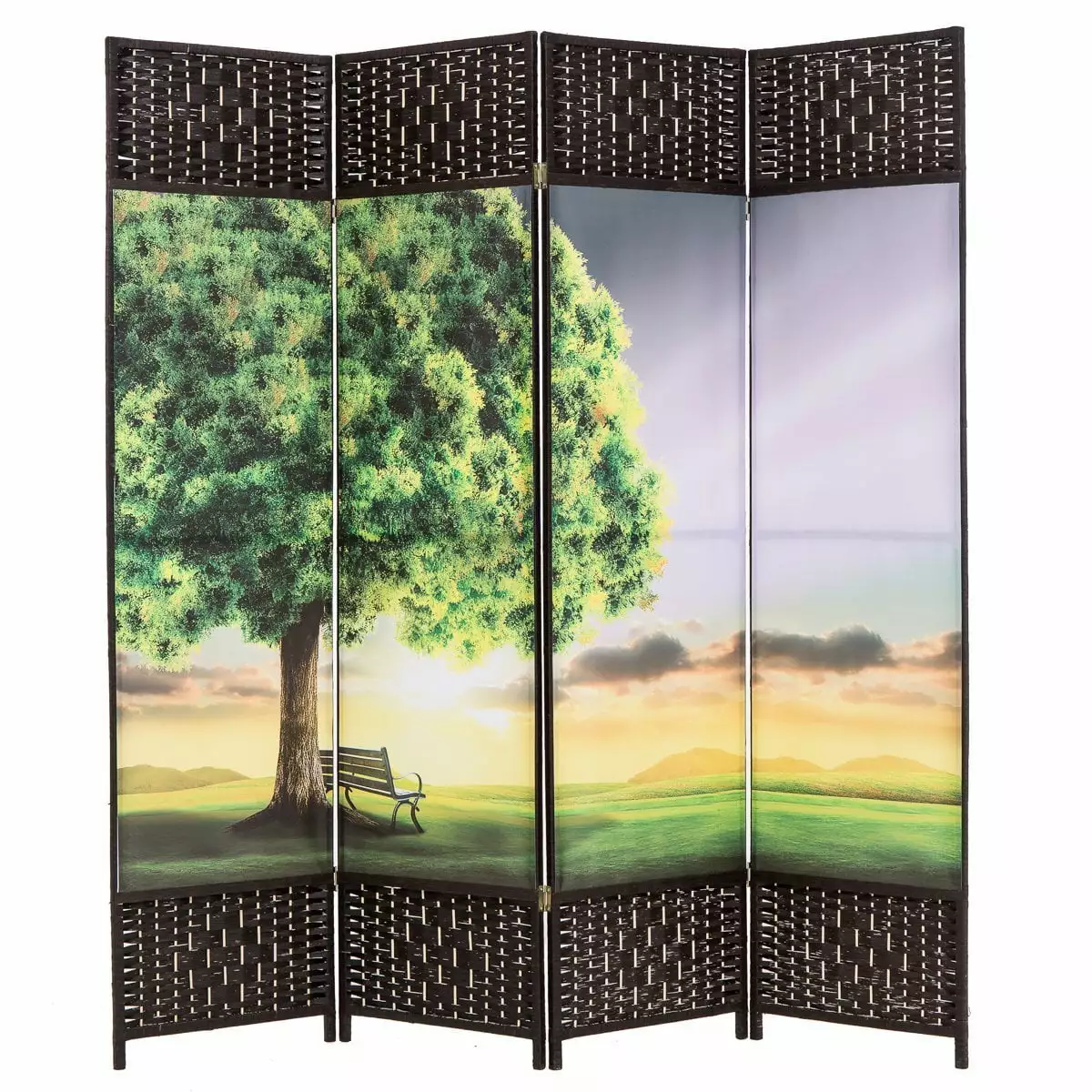 THY COLLECTIBLES 4 Panel Woven Bamboo Canvas Print Freestanding Room Divider Sunset Park Design Thy Trading