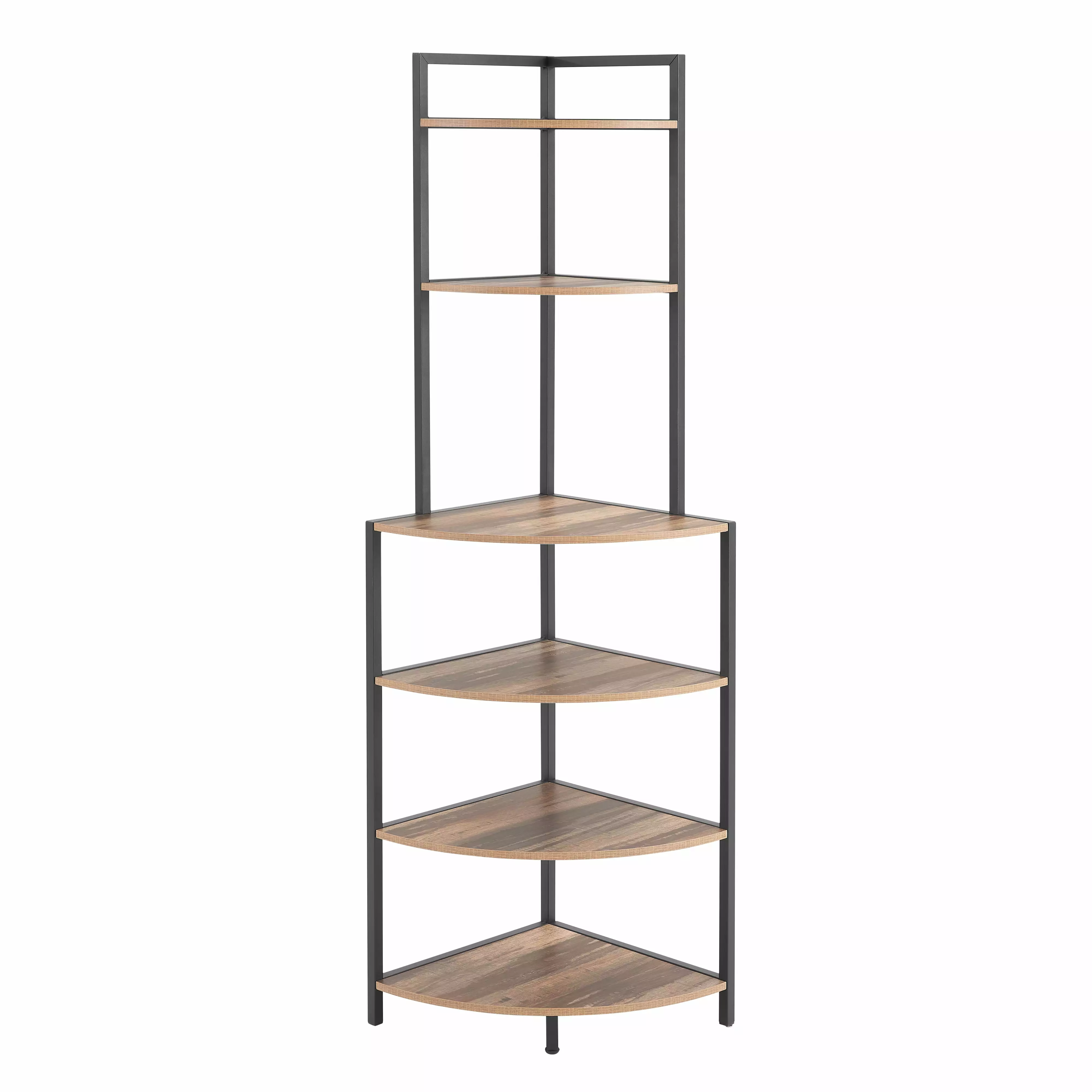 DLPIN 6-Tier Corner Open Shelf Modern Bookcase Wood Rack Living Room Office