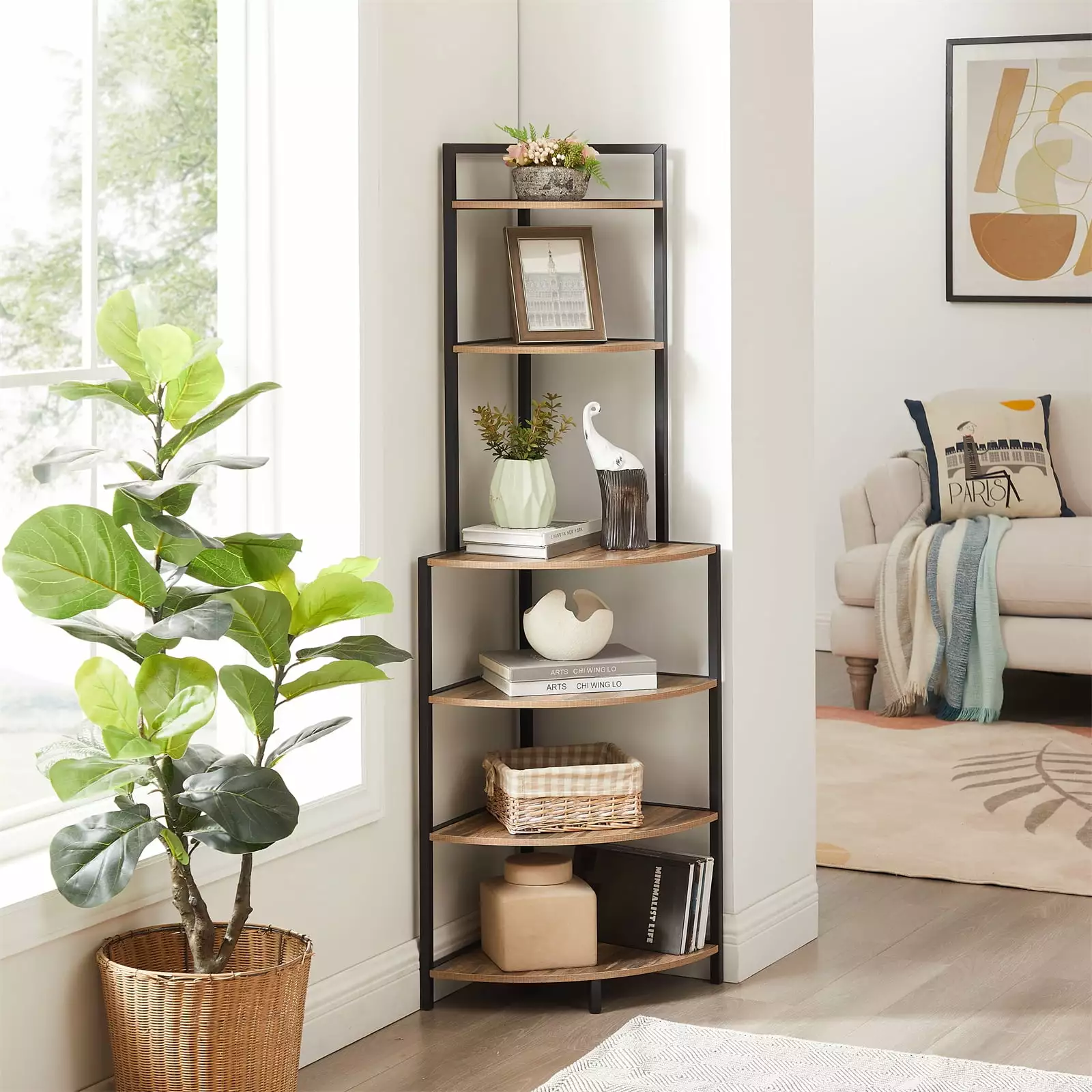 6-Tier Corner Open Shelf Modern Narrow Bookcase Storage Rack Living Room Office HeroicLion