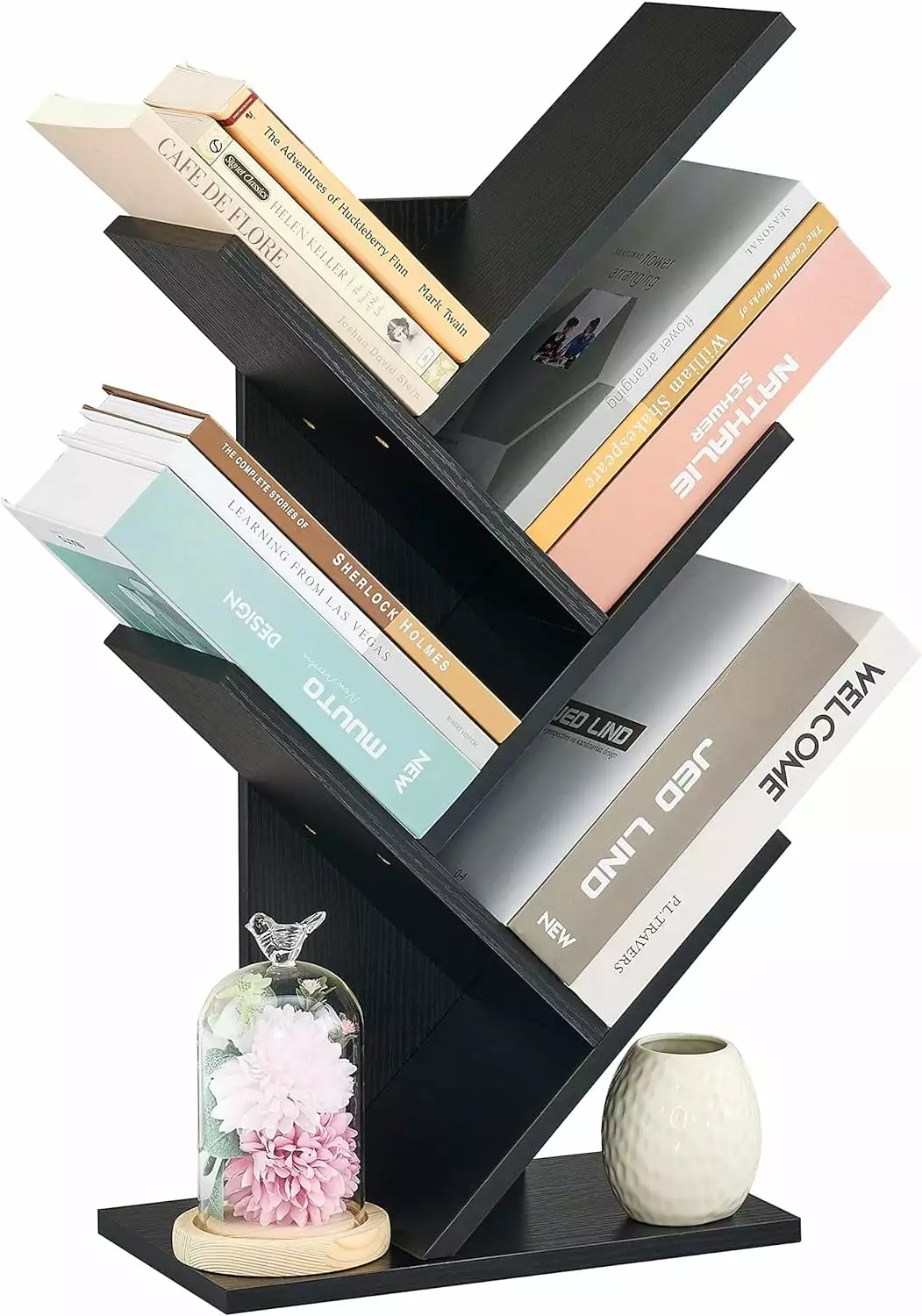 4 Tier Tree Bookshelf Free Standing Bookcase Display Shelf Books Home Office Living Room Black MM