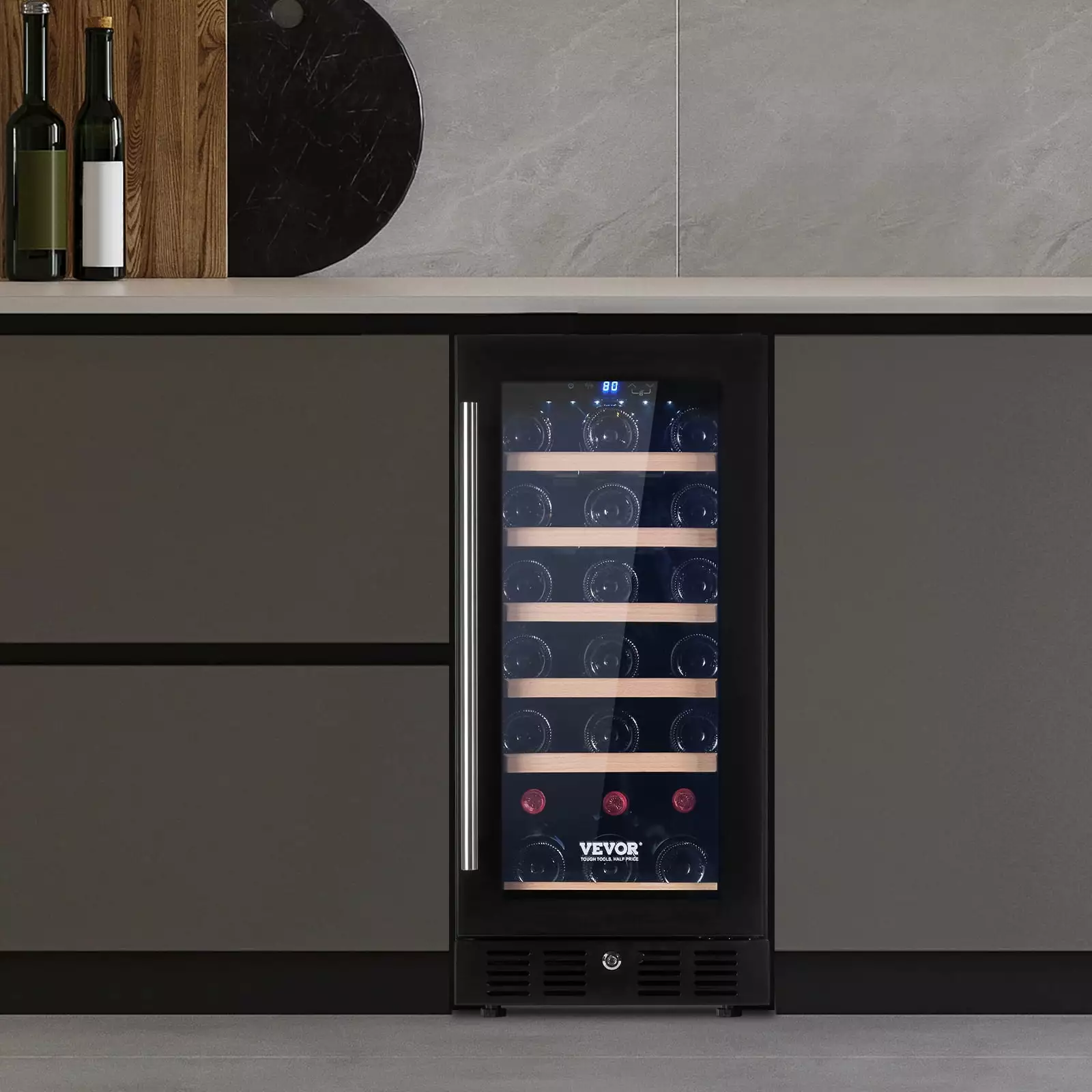 BENTISM 30 Bottle Wine Fridge Stainless Steel Wine Cooler Refrigerator LED Light and Lock