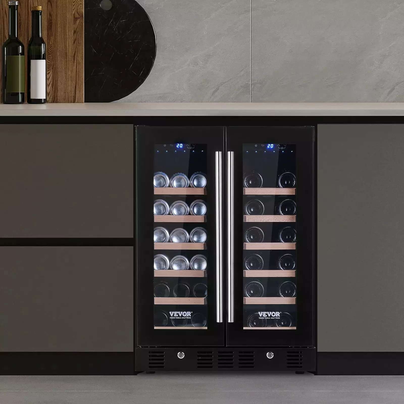BENTISM 78 Cans 20 Bottle Fridge Stainless Steel Wine Cooler LED Light Lock