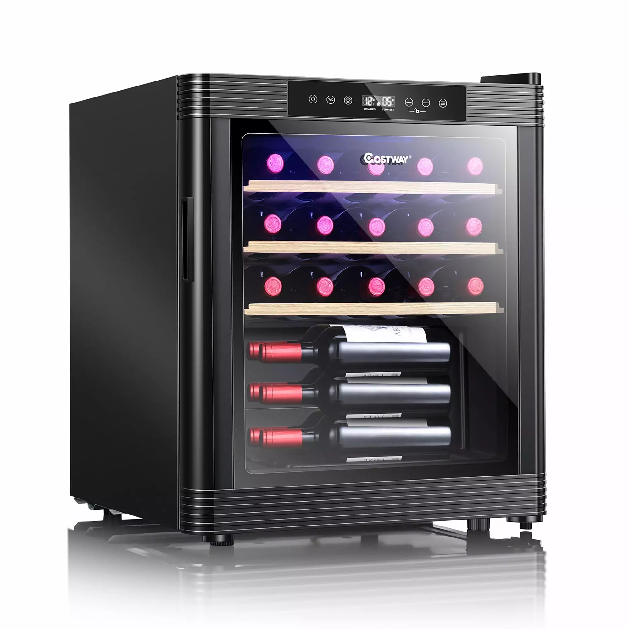 Costway 21 Bottle Compressor Wine Cooler Refrigerator Digital Control Black - Freestanding Wine Fridge Home or Office