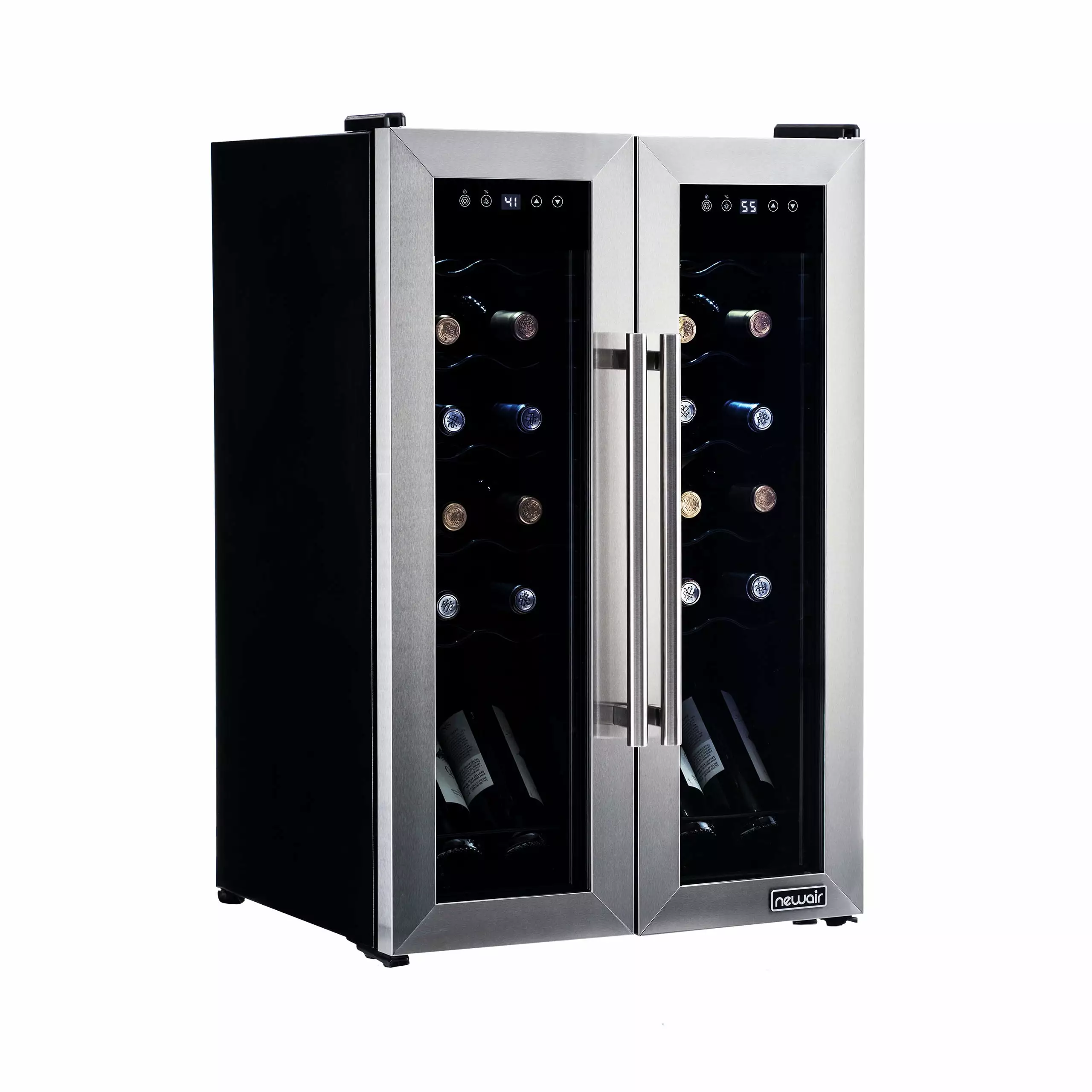 Newair 24 Bottle Wine Cooler Refrigerator - French Door Dual Temperature Zones Freestanding Wine Fridge