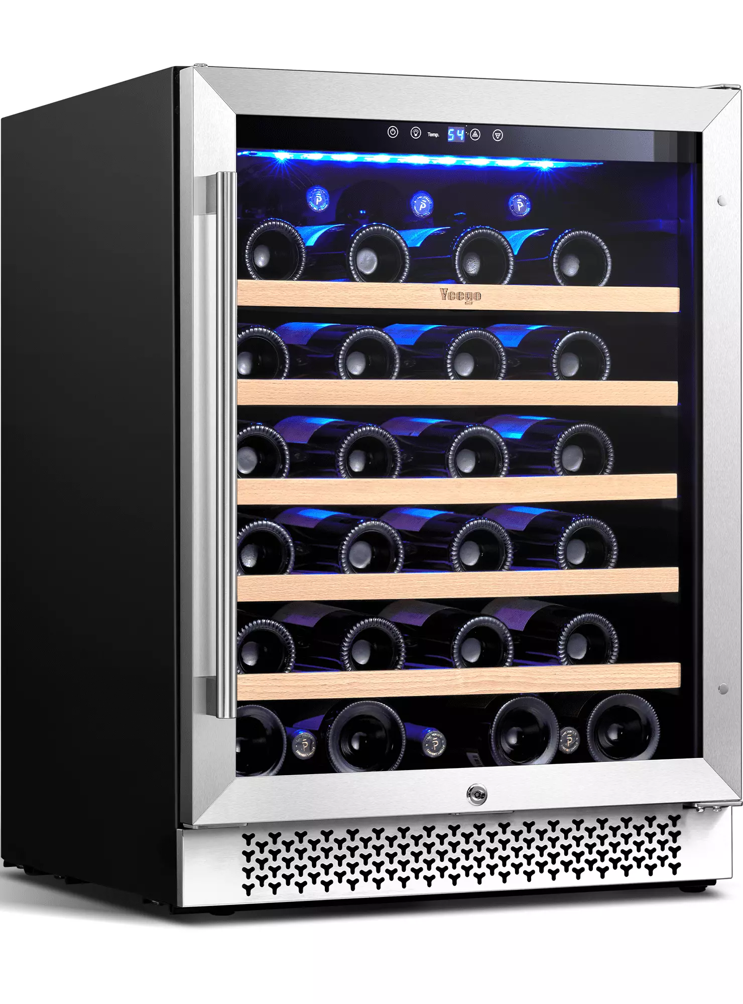 Yeego 52 Bottle Wine Cooler Fridge - 24 Tempered Glass Door Wine Cellar Built or Freestanding