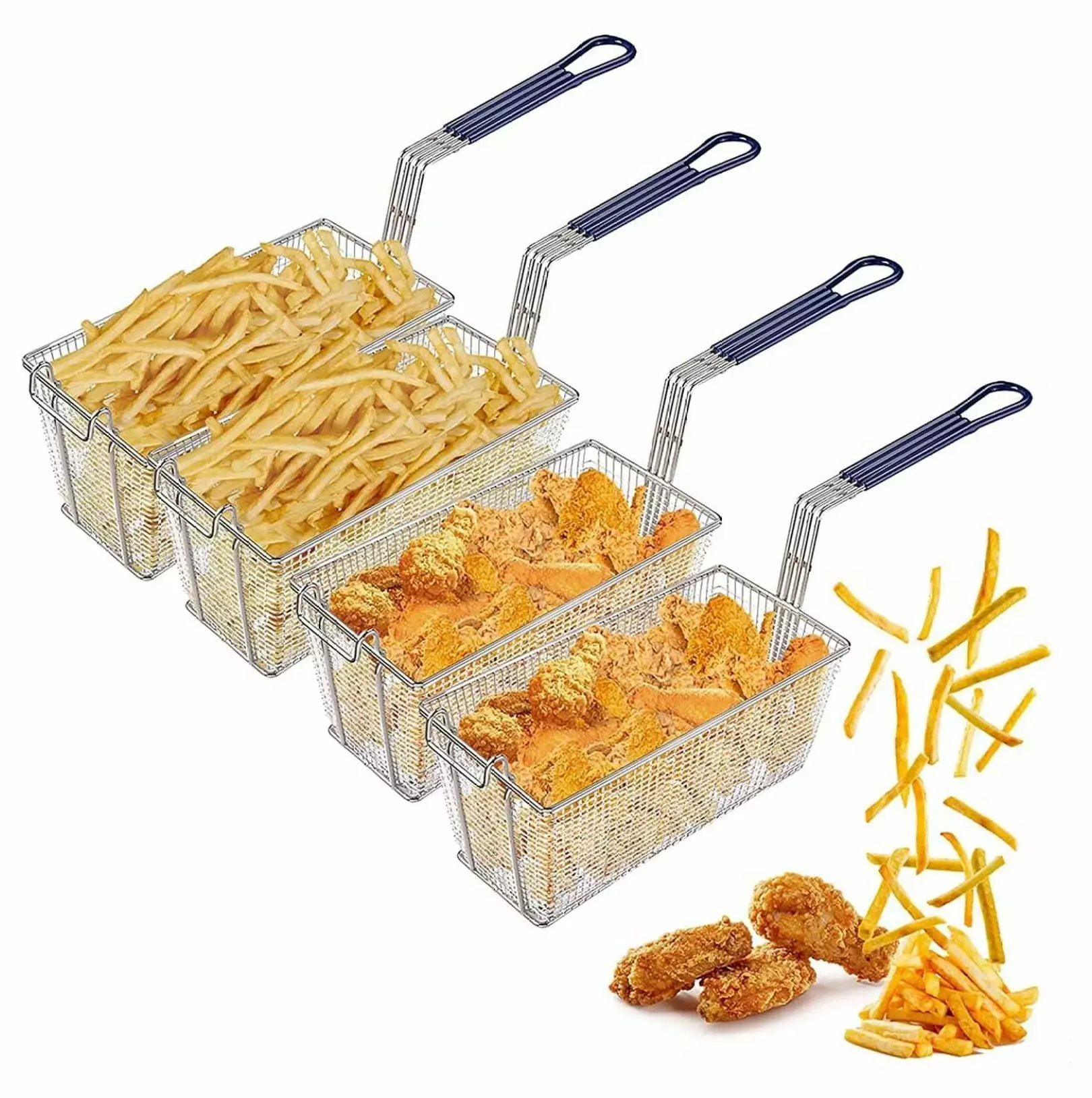 4 Pack Deep Fryer Basket 13.25 x 6.5 x 6 Non-slip Handle Restaurant Kitchen Chip Fish Fryer Basket YfulYde