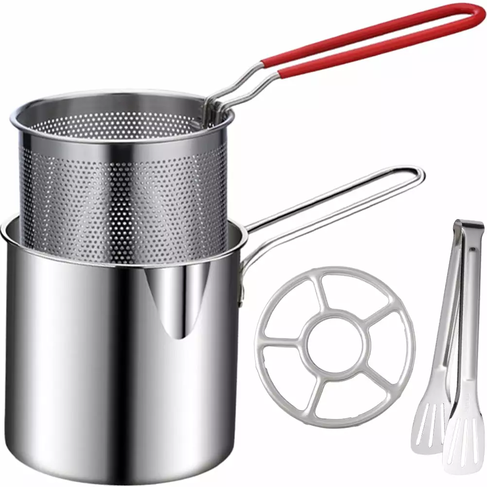 Stainless Steel Fryer Pot Set Tong and Stove Ring Snack Cooking hank