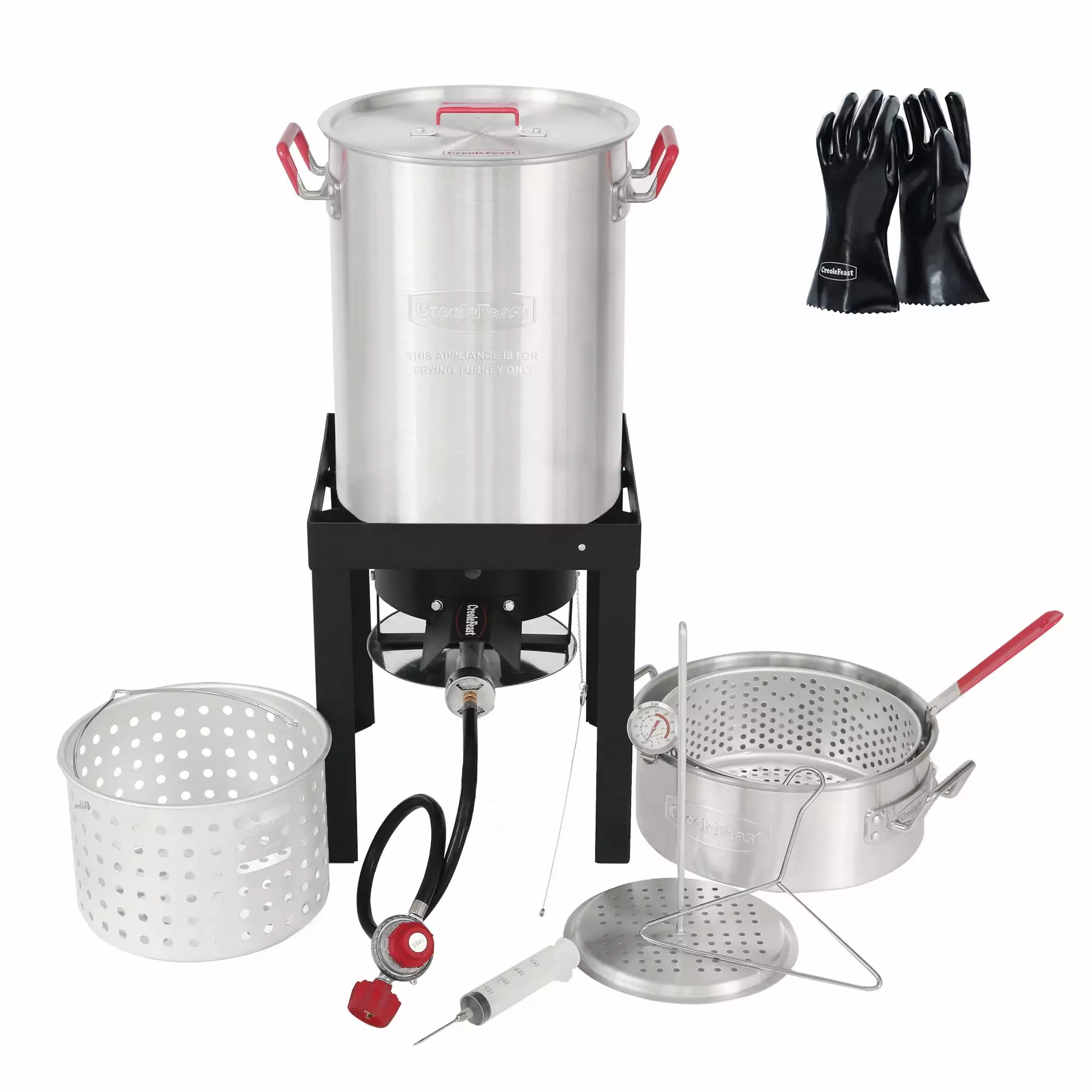 Creole Feast TFK-TG-3001 30 Qt Turkey and 10 Qt Fish Fryer Boiler Sgrouper Kit Gloves