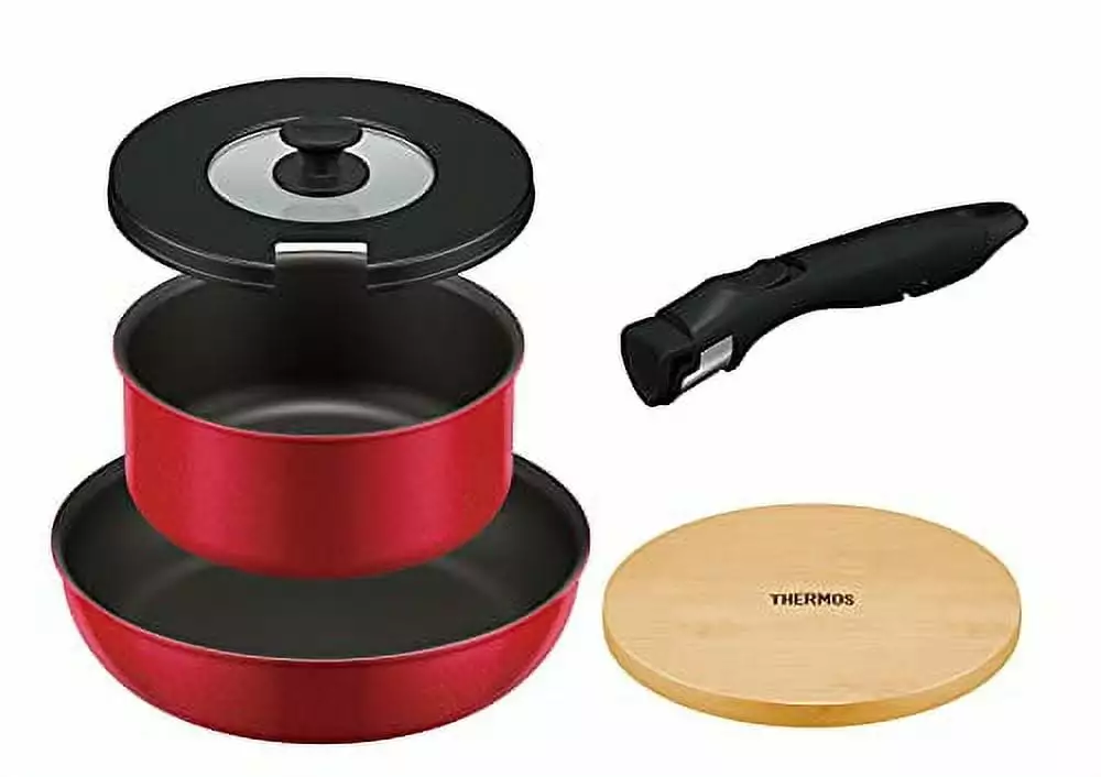 Thermos Durable Series 5-Piece Frying Pan Set Red Handle IH Compatible