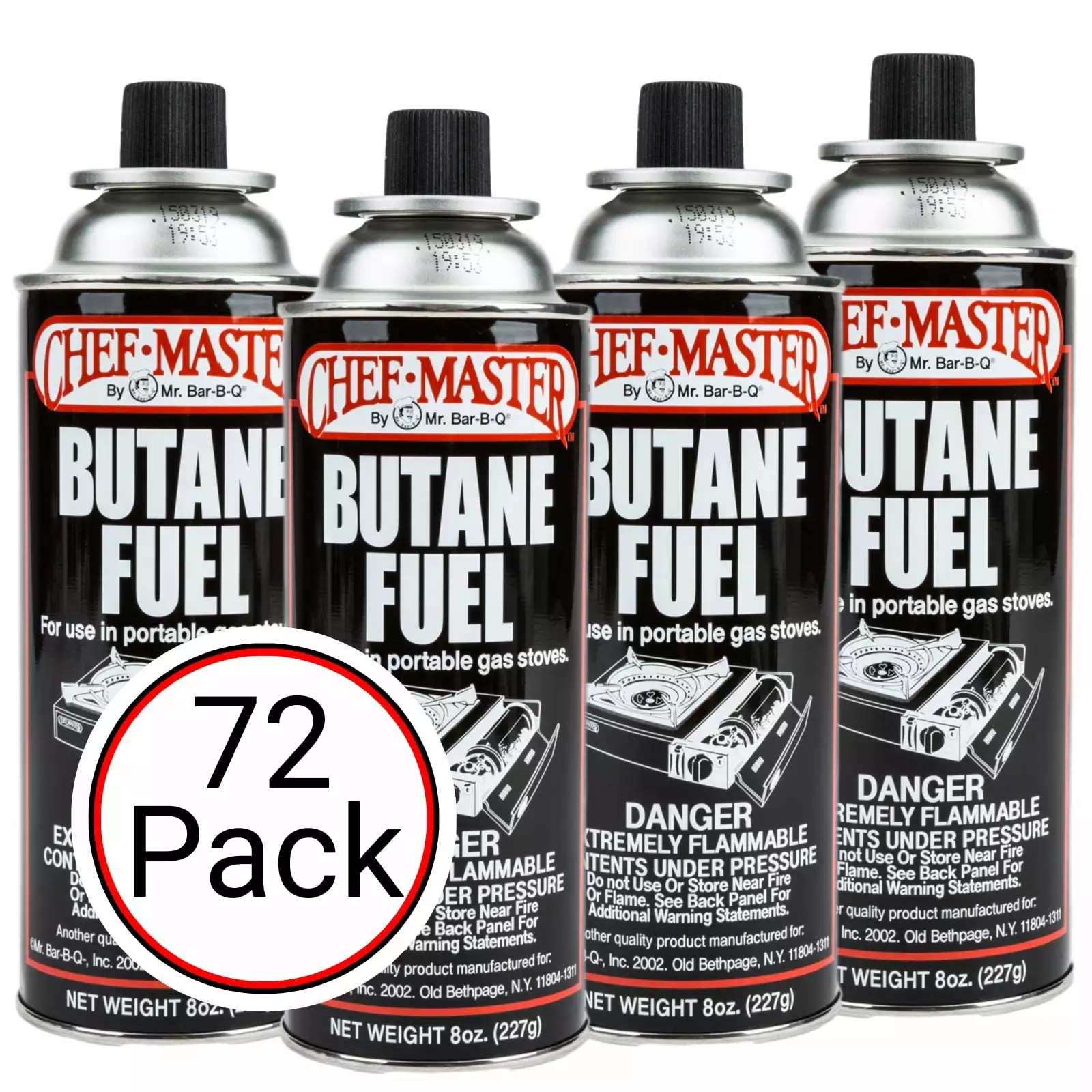 Chef Master 90340 Pack 72 Butane Fuel Cylinders 8oz Portable Stove