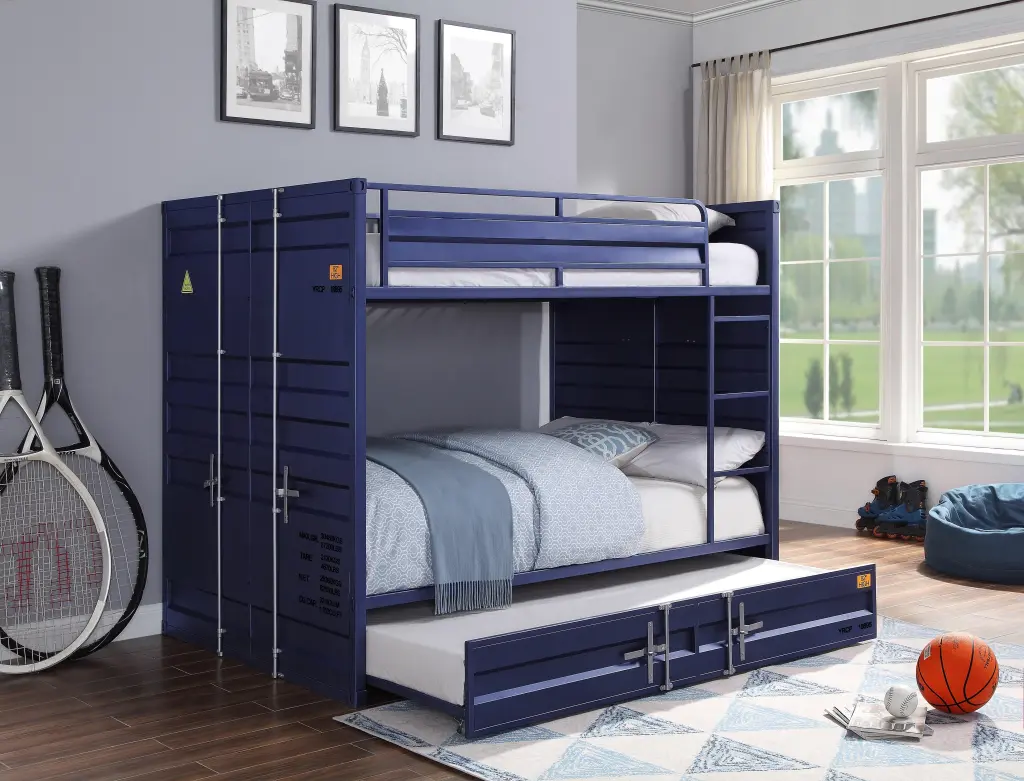 Cargo Blue Full Over Full Bunk Bed Ladder Kids or Teens