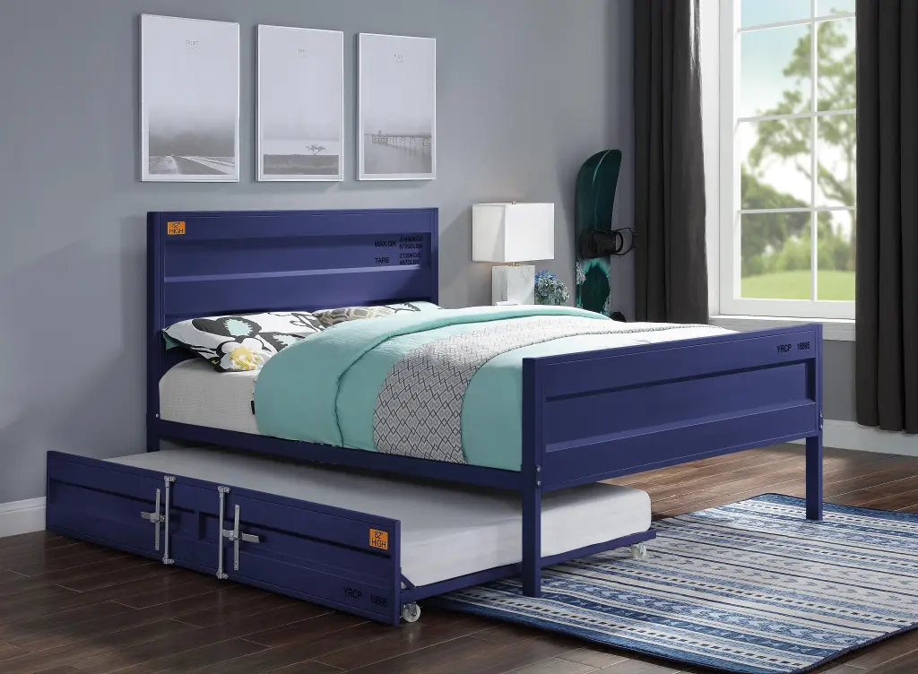 Cargo Blue Full Size Bed Frame Headboard Modern Bedroom