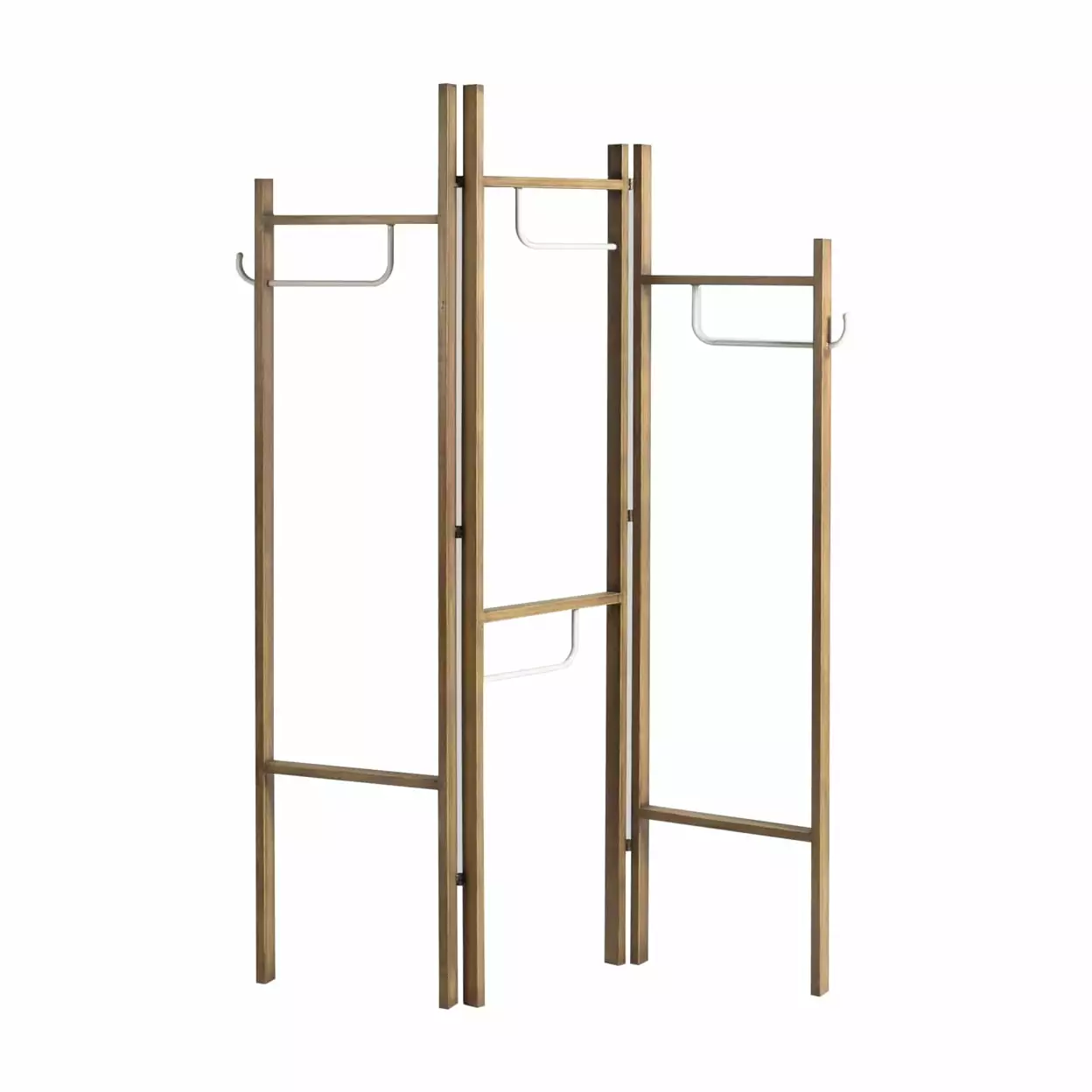 3 Panel Hallstand Screen Room Divider 4 Metal Garment Racks and 2 Hooks Screen Gems