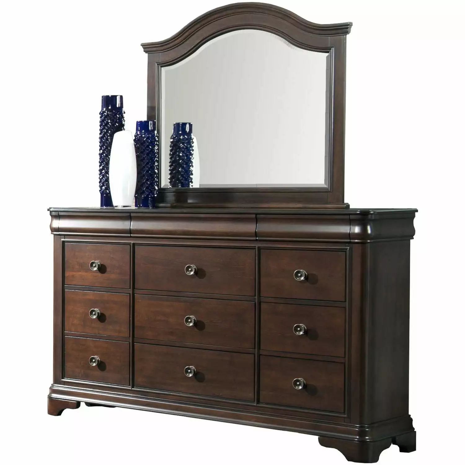 Picket Houtilize Furnishings Conley Cherry Dresser and Mirror Set - Traditional Bedroom Furniture Picket House Furnishings