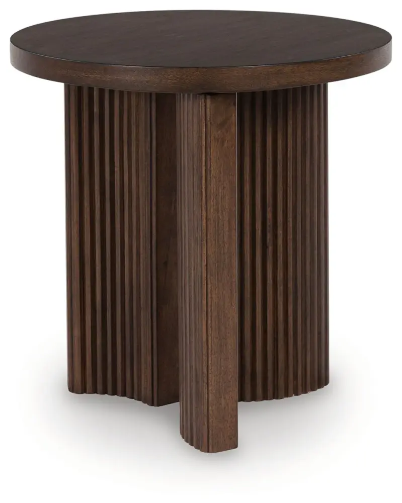 Korestone - Round End Table - Charcoal Brown
