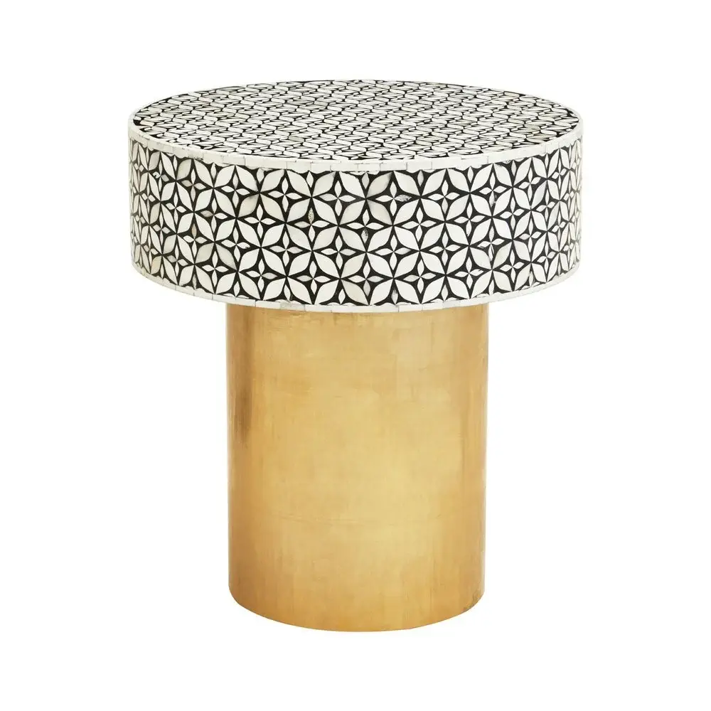 Upholstered Florence Round Side Table - Charcoal & Brass