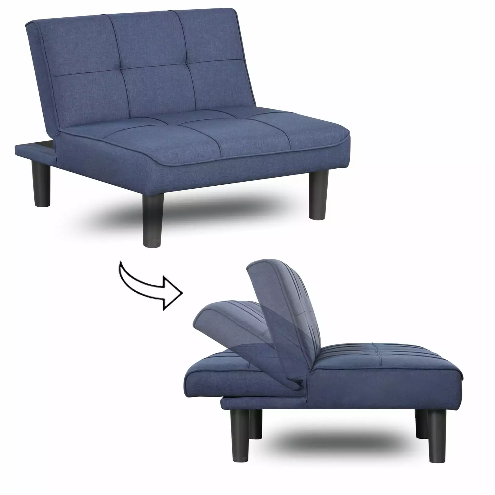 OUllUO Small Mini Futon Couch Adjustable Backrest Armless Chair USB Small Spaces Living Room Bedroom Office Dorm Blue Futons