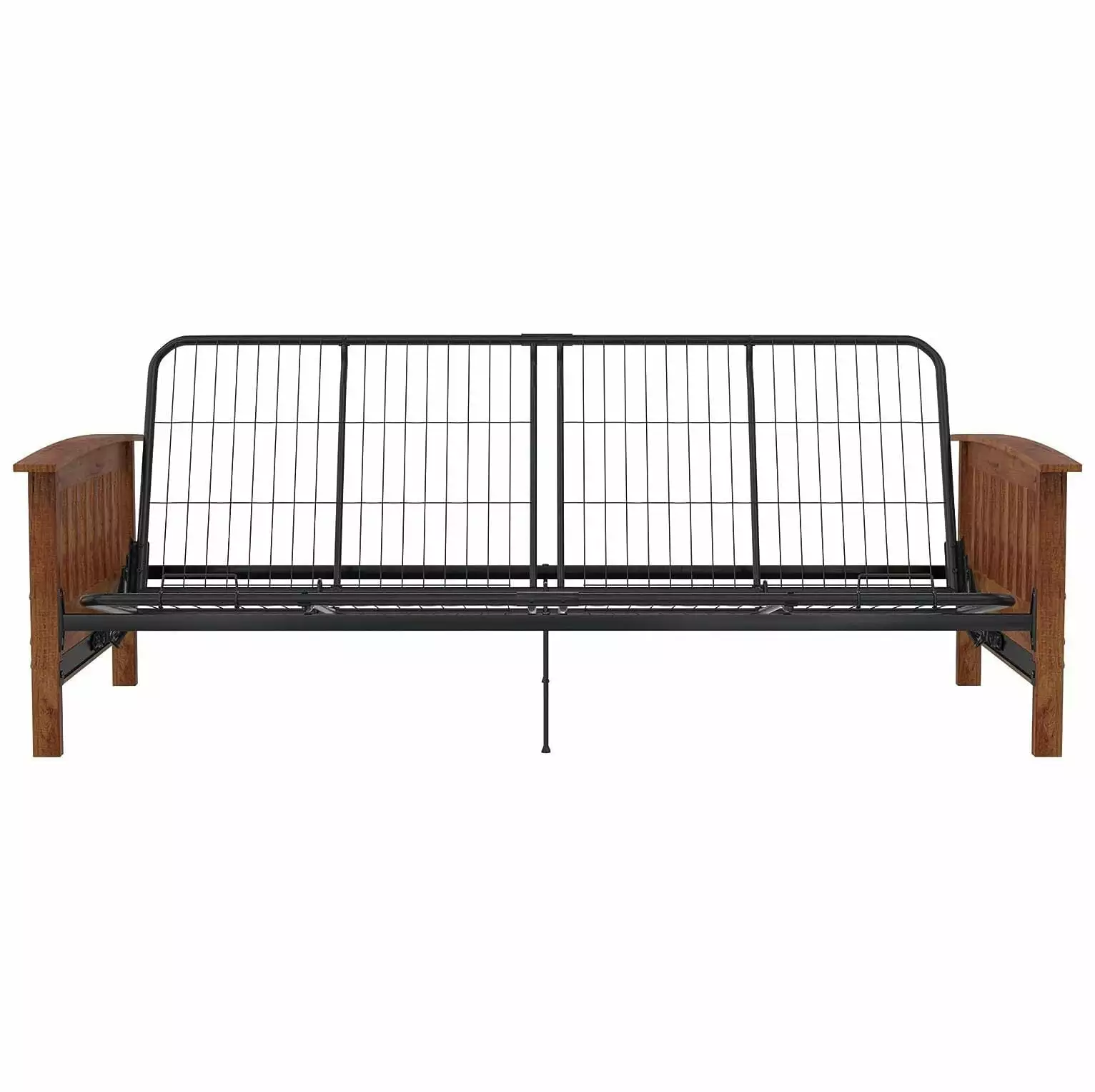 CodYinFI Elbi Full Size Wood Arm and Black Metal Futon Frame Natural Finish Futons