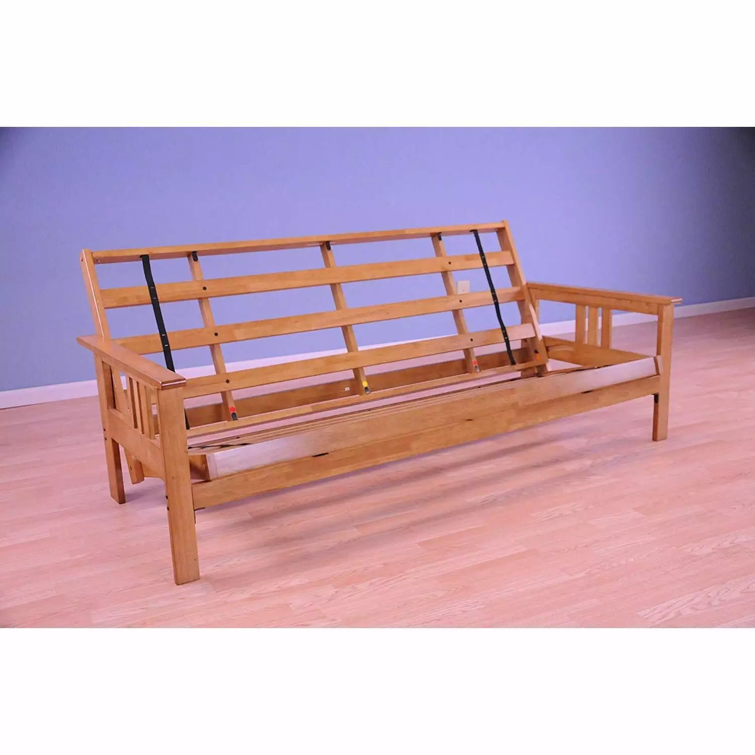 Homestock Coastal Charm Futon Frame Butternut Finish Suede Navy Mattress Futons