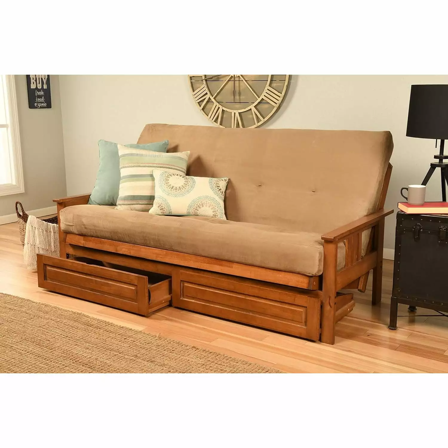 Homestock Contemporary Cool Full Futon Frame Storage Drawers - Barbados/Tan Futons