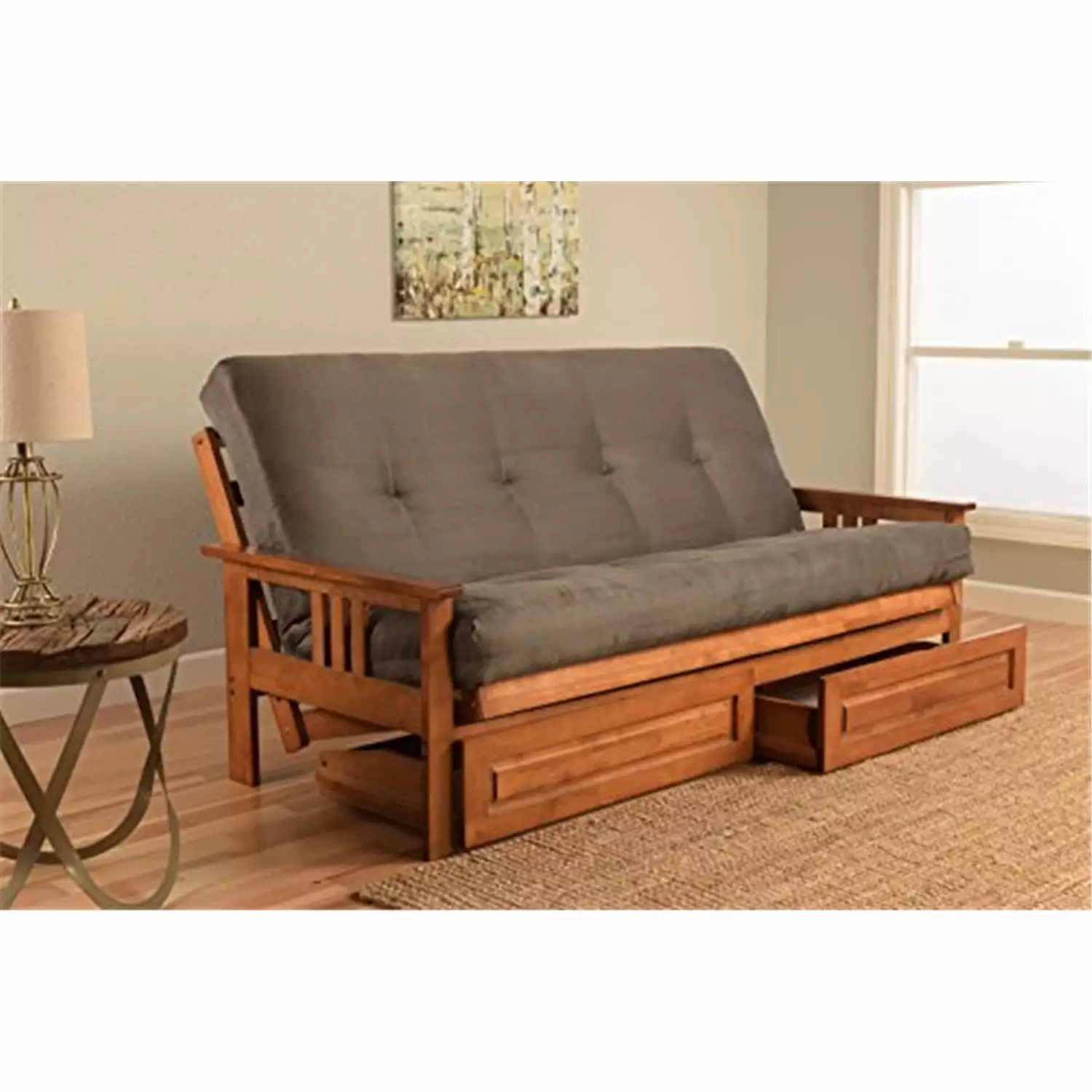 Homestock Country-Cottage Full Futon Frame Storage Drawers - Barbados/Gray Futons