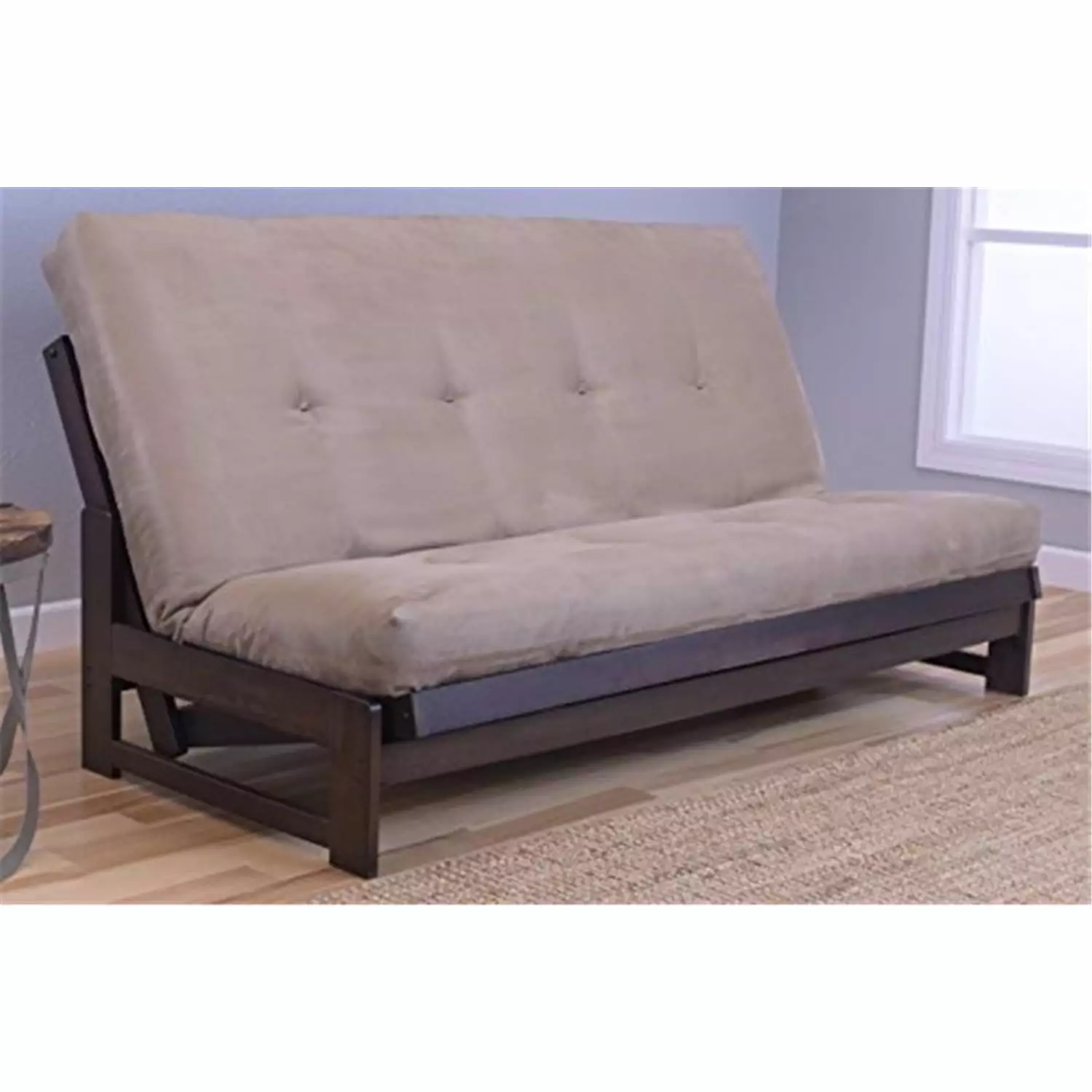 Homestock Farmhouse Fresh Futon Frame Suede Peat Mattress Reclaimed Mocha Finish Futons