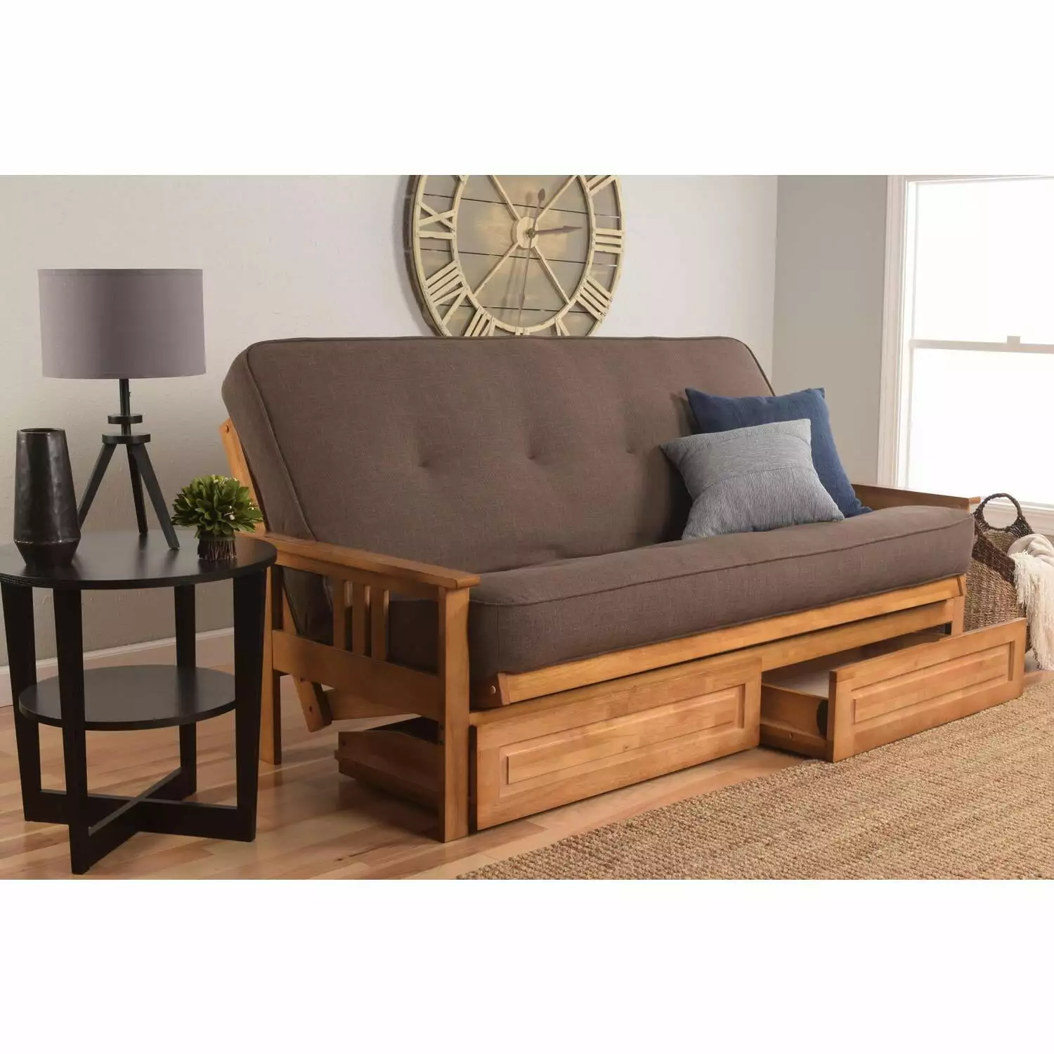 Homestock Vintage Visions Full Futon Frame Storage Drawers - Barbados/Brown Futons