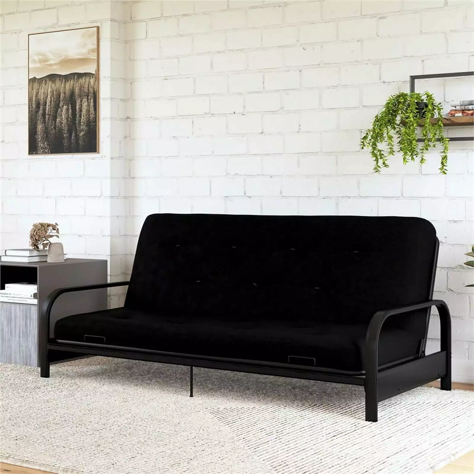 Braga 6 Full Size Polyester Linen Coil Futon Mattress Black Futons DHP