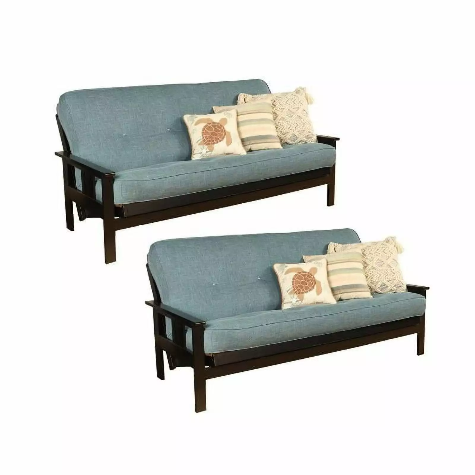 Home Square 2 Piece Linen Fabric Futon Mattress Set Aqua Blue Futons