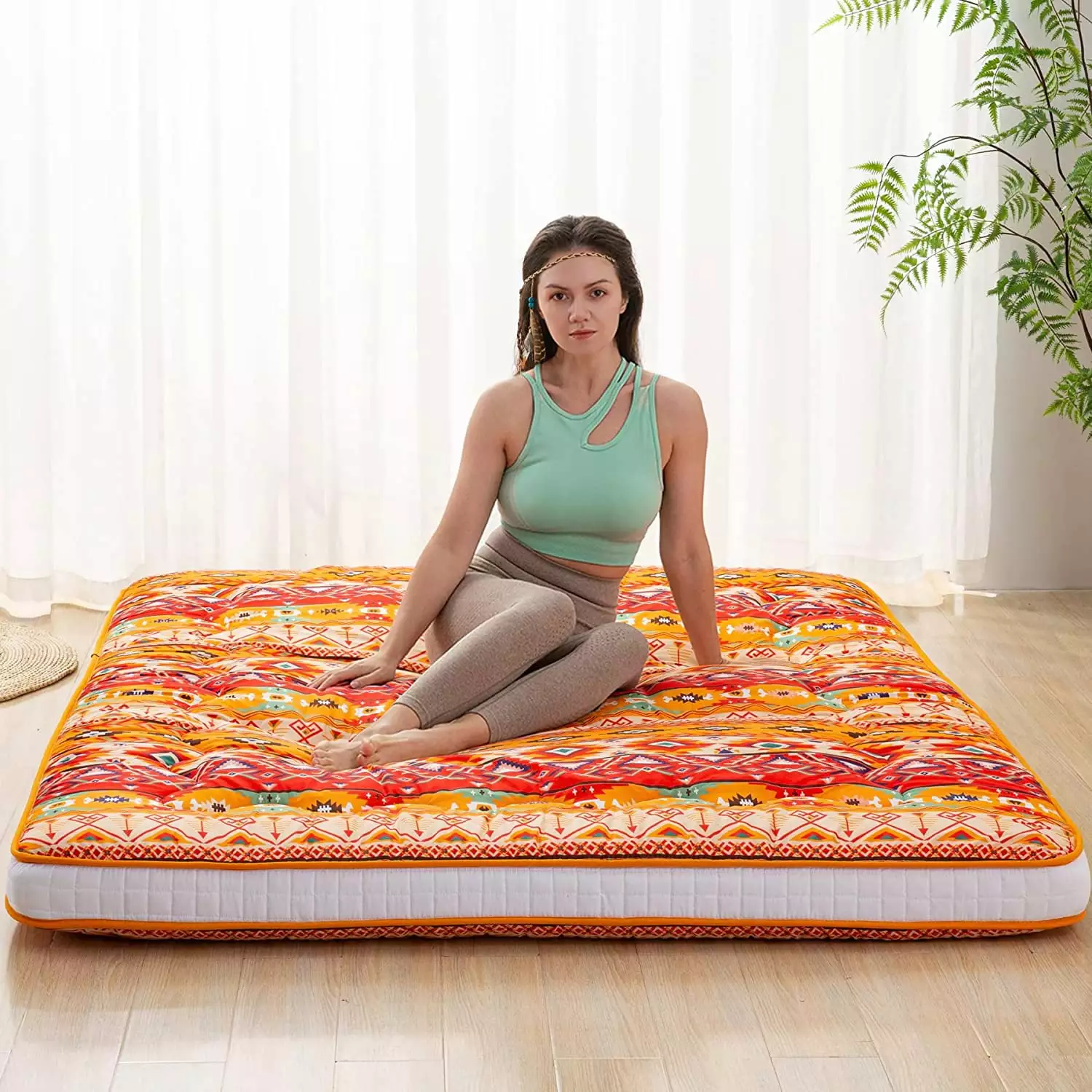Japanese Floor Futon Mattress Extra Thick Foldable Roll Up Bed Topper Mat Guest Lounger and Travel Futons OUWI