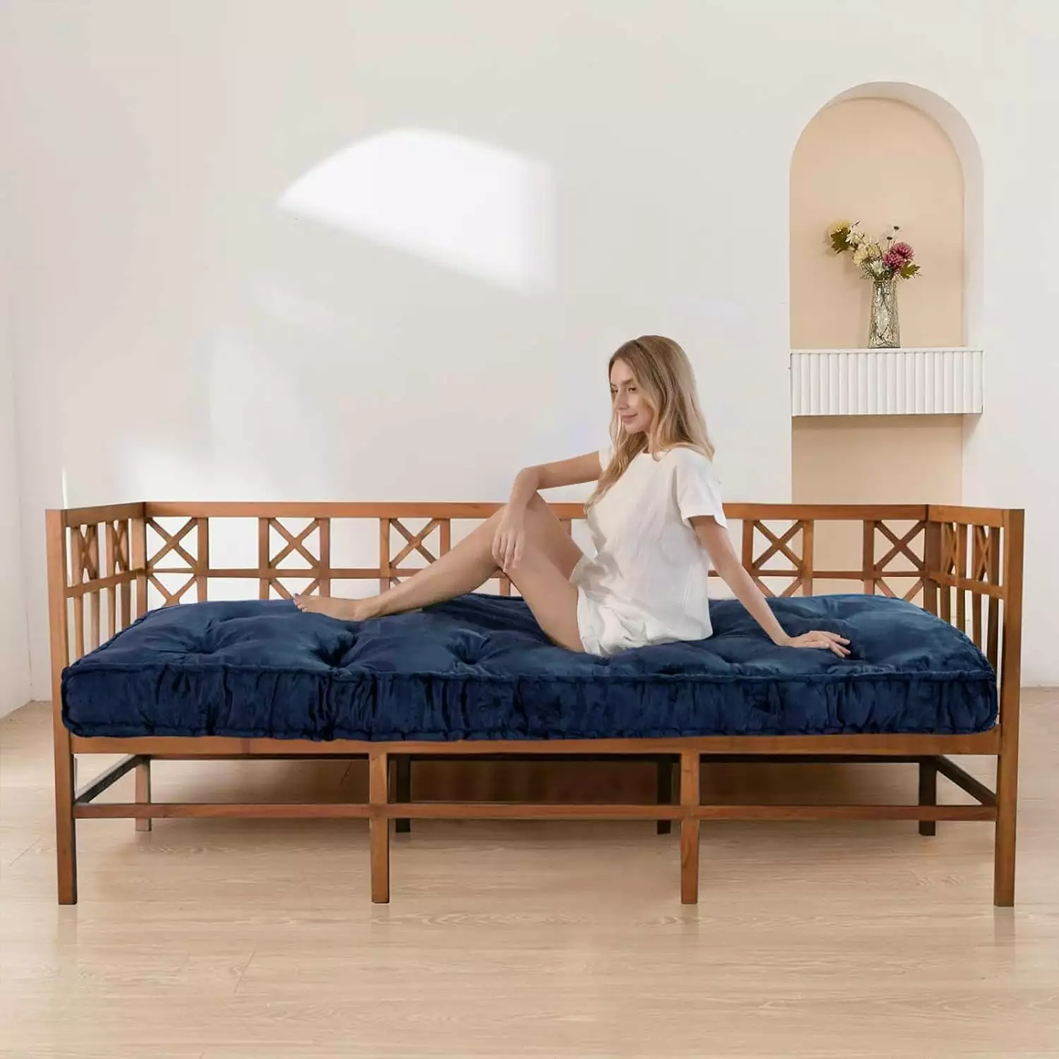 RUIHONGQING 6 Daybed Futon Mattress Twin Size Velvet Thick Sofa Couch Bed Navy Futons
