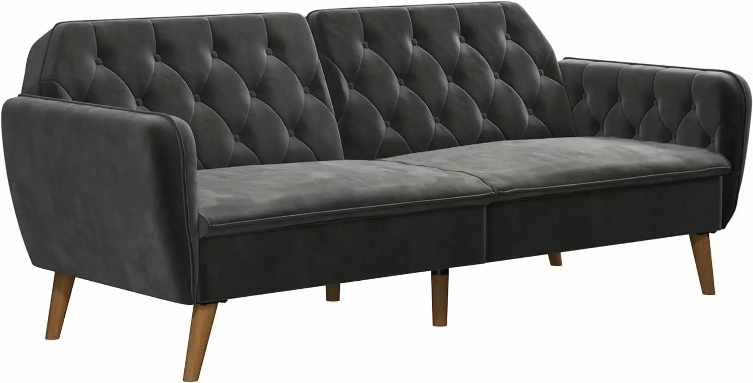 ZHANHAO Tallulah Memory Foam Futon Gray Velvet Upholstery Futons