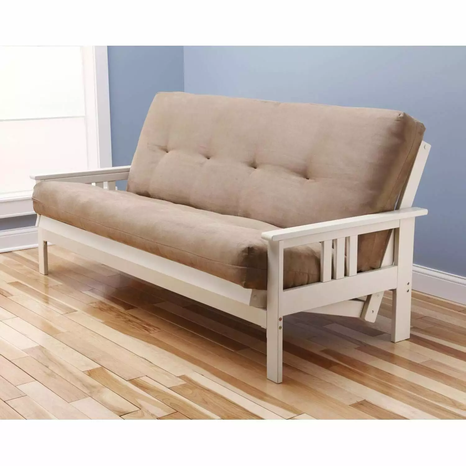 Homestock Earthy Elements Futon Frame Antique White Finish and Suede Peat Mattress Futons