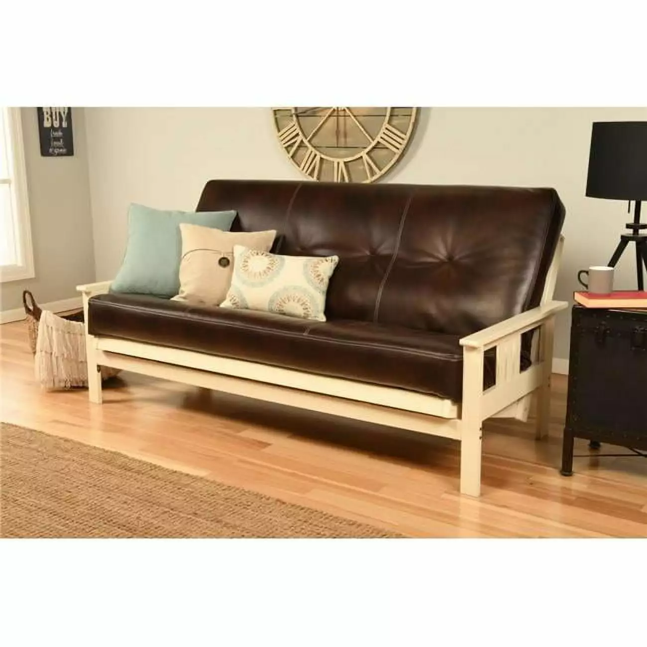 Kodiak Furniture Monterey Antique White Futon Brown Faux Leather Mattress Futons