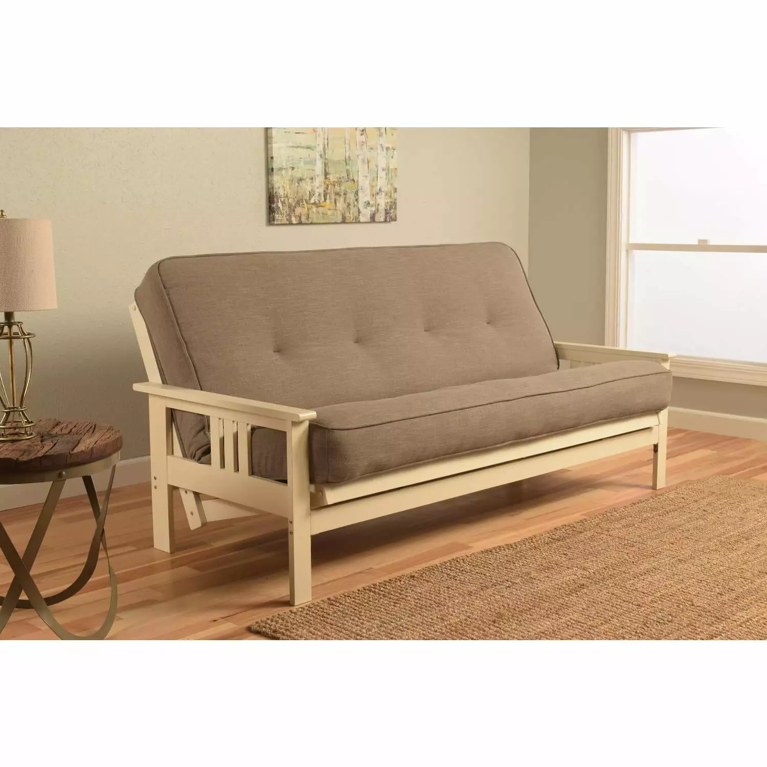 Kodiak Furniture Monterey Full Frame Linen Fabric Mattress White and Gray Futons