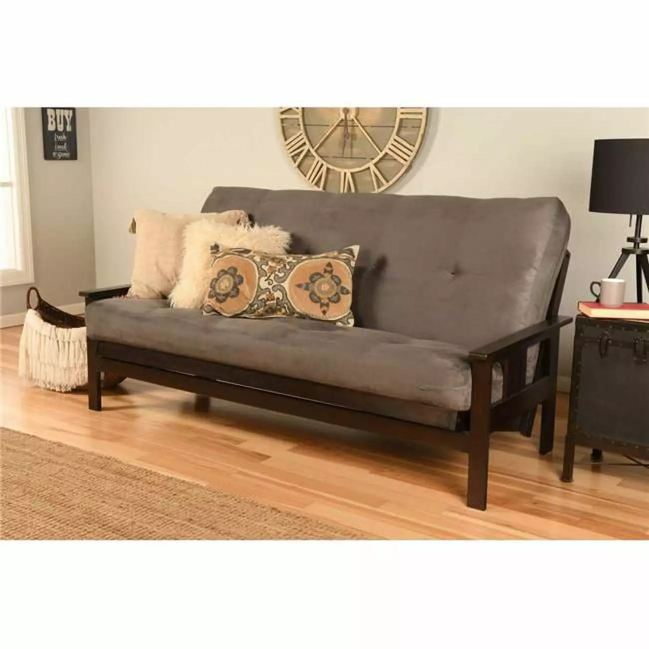 Kodiak Furniture Monterey Full Futon Suede Fabric Mattress Gray and Espresso Futons