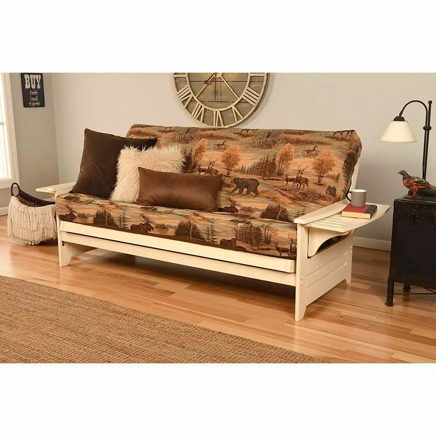 Kodiak Furniture Phoenix Futon Suede Fabric Mattress Antique White/Gray Futons