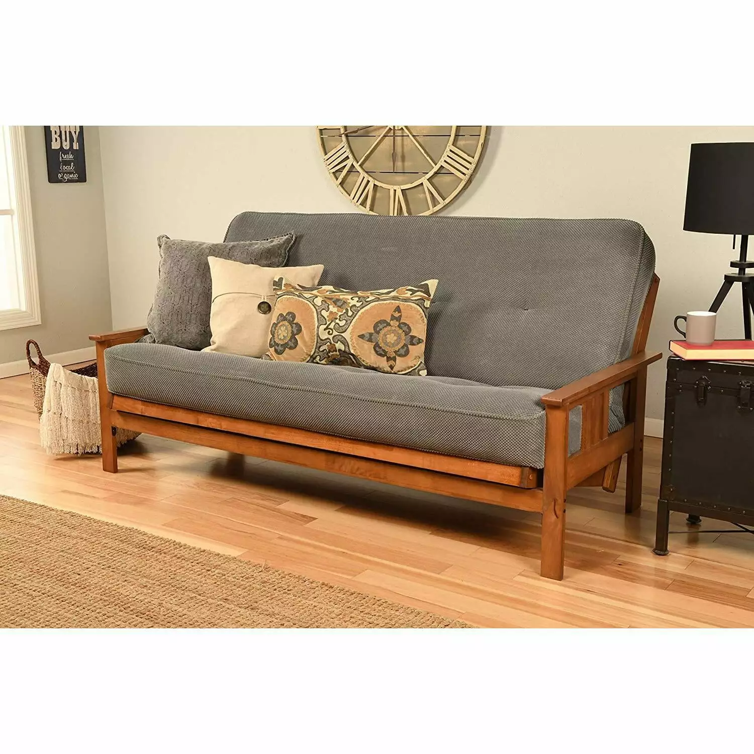 Maykoosh Gothic Grandeur Futon Frame Barbados Finish and Marmont Thunder Mattress Futons