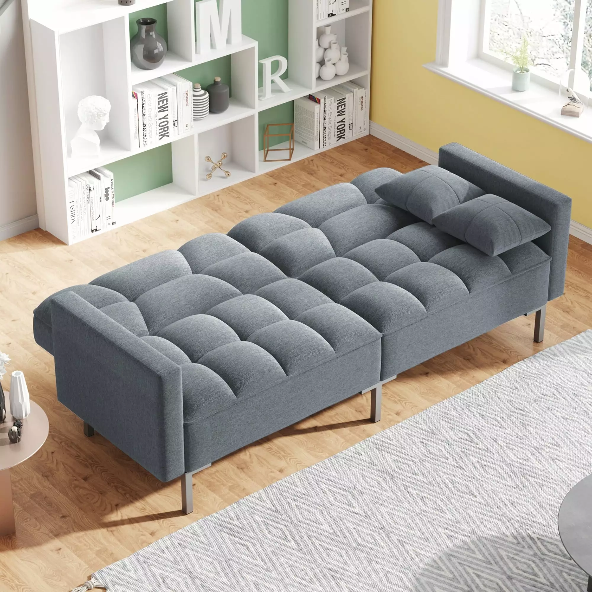 Linen Upholstered Modern Convertible Folding Futon Sofa Bed Compact Living Spaces Futons Bed Bath & Beyond