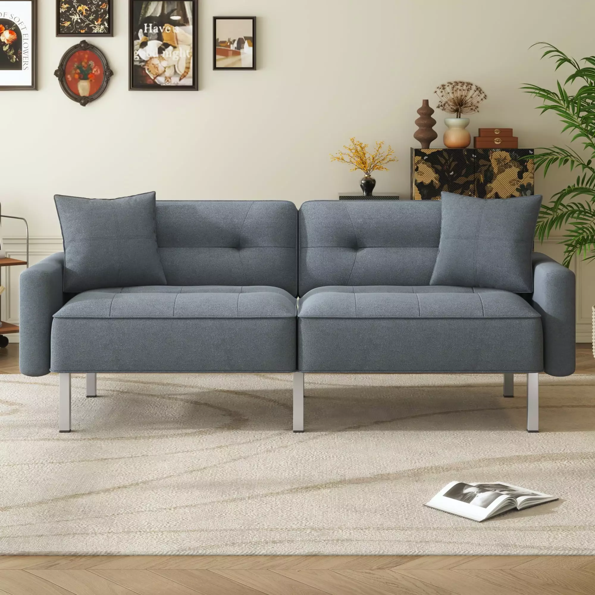 DeeHome Orisfur Linen Convertible Futon Sofa Bed Apartments and Dorms Futons