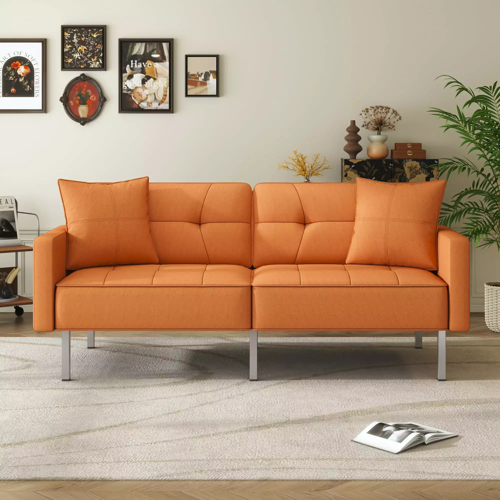DeeHome Orisfur Linen Upholstered Modern Convertible Folding Futon Sofa Bed Small Spaces Futons