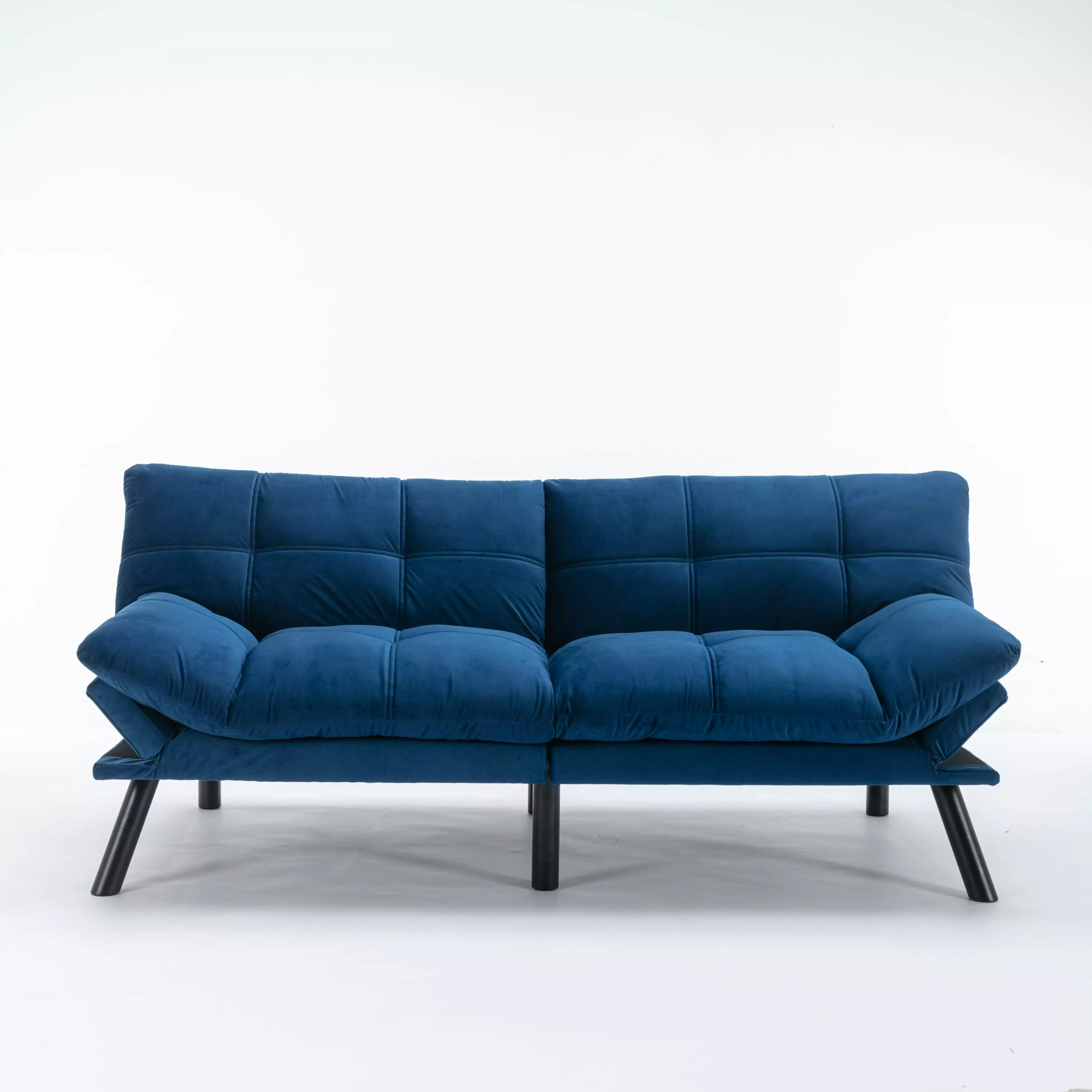 Blue Velvet Convertible Futon Sofa Bed Adjustable Backrest Futons HOMIQUEEN
